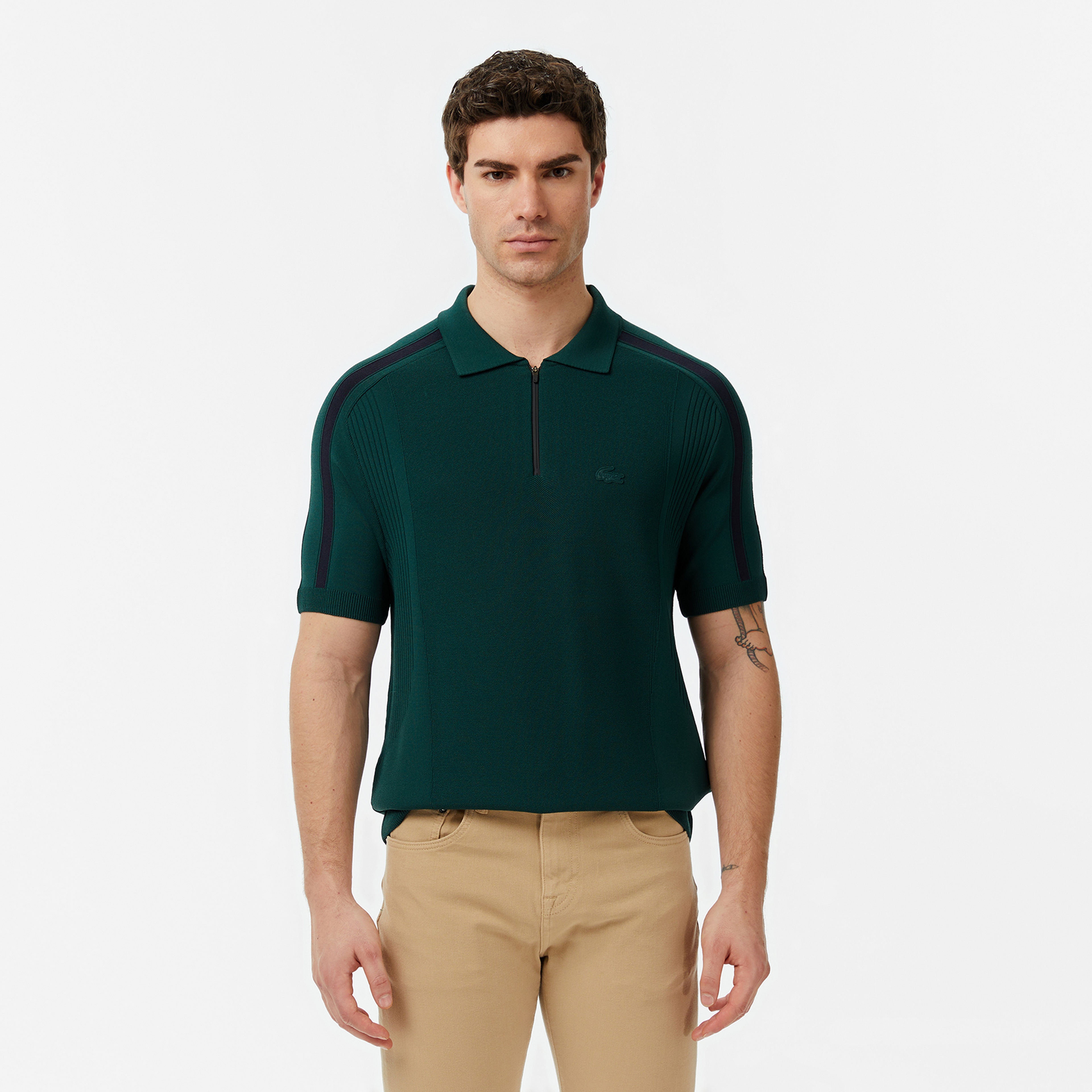 Erkek Classic Fit Kısa Kollu Polo Yaka Koyu Yeşil Triko