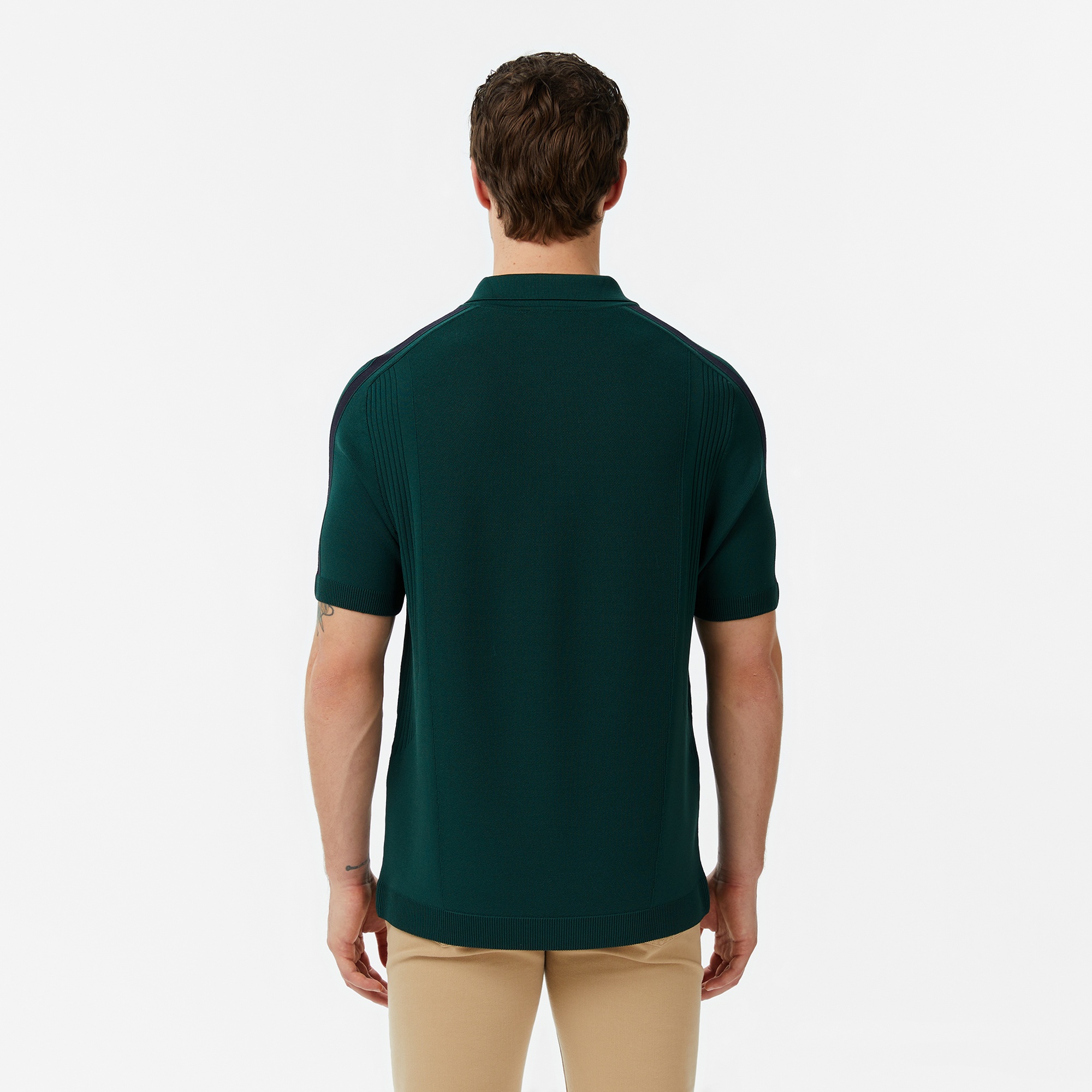 Erkek Classic Fit Kısa Kollu Polo Yaka Koyu Yeşil Triko