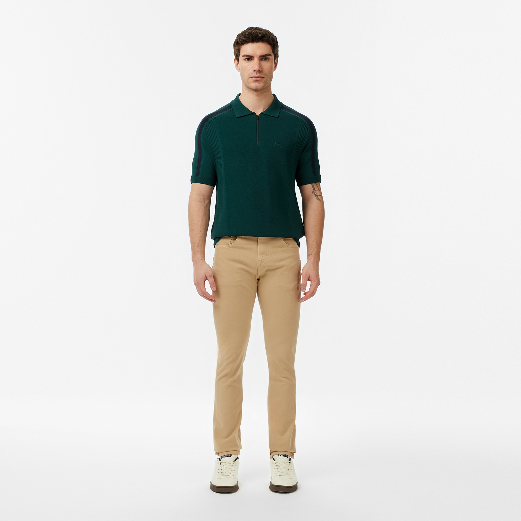 Erkek Classic Fit Kısa Kollu Polo Yaka Koyu Yeşil Triko