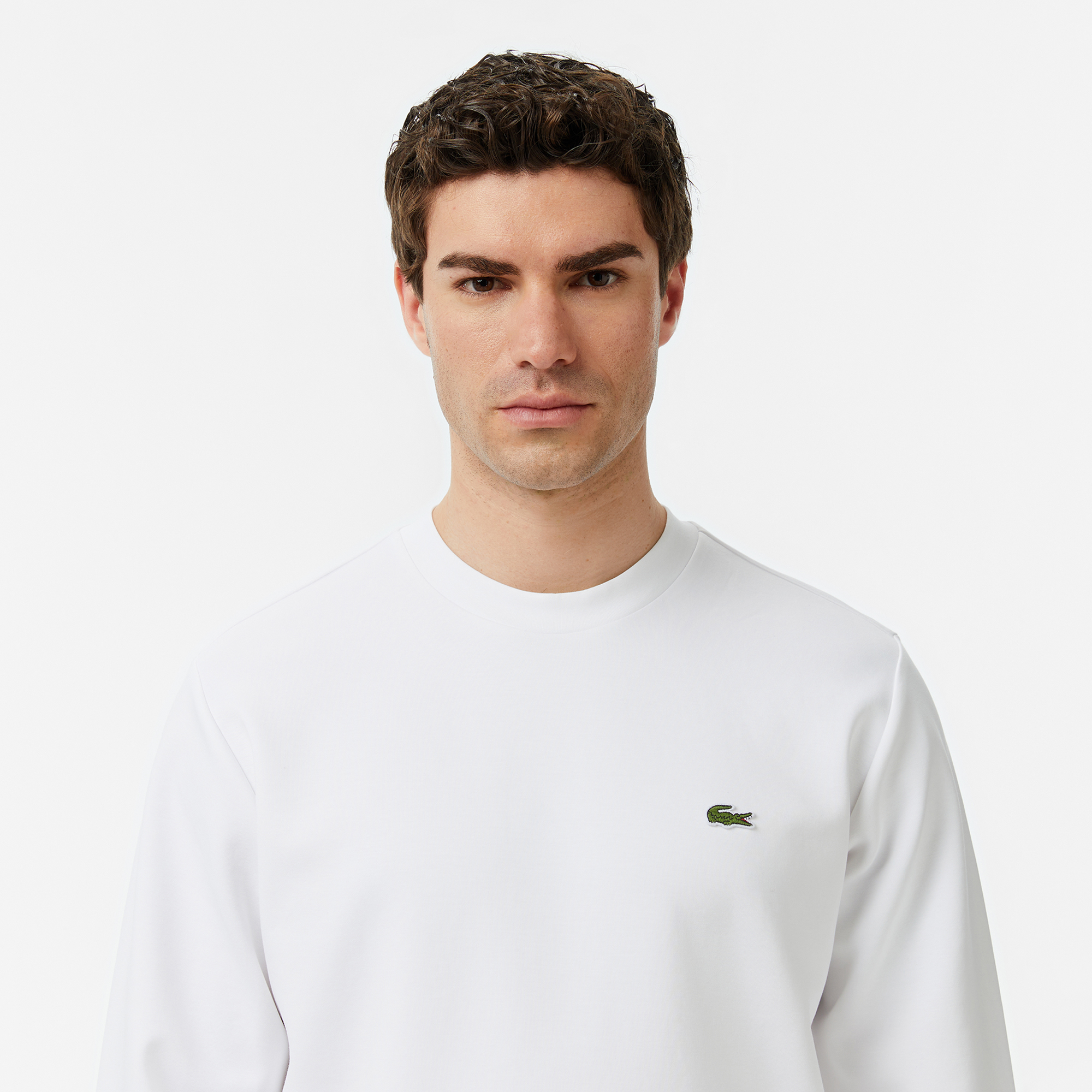 Lacoste Erkek Classic Fit Bisiklet Yaka Beyaz Sweatshirt görsel 6