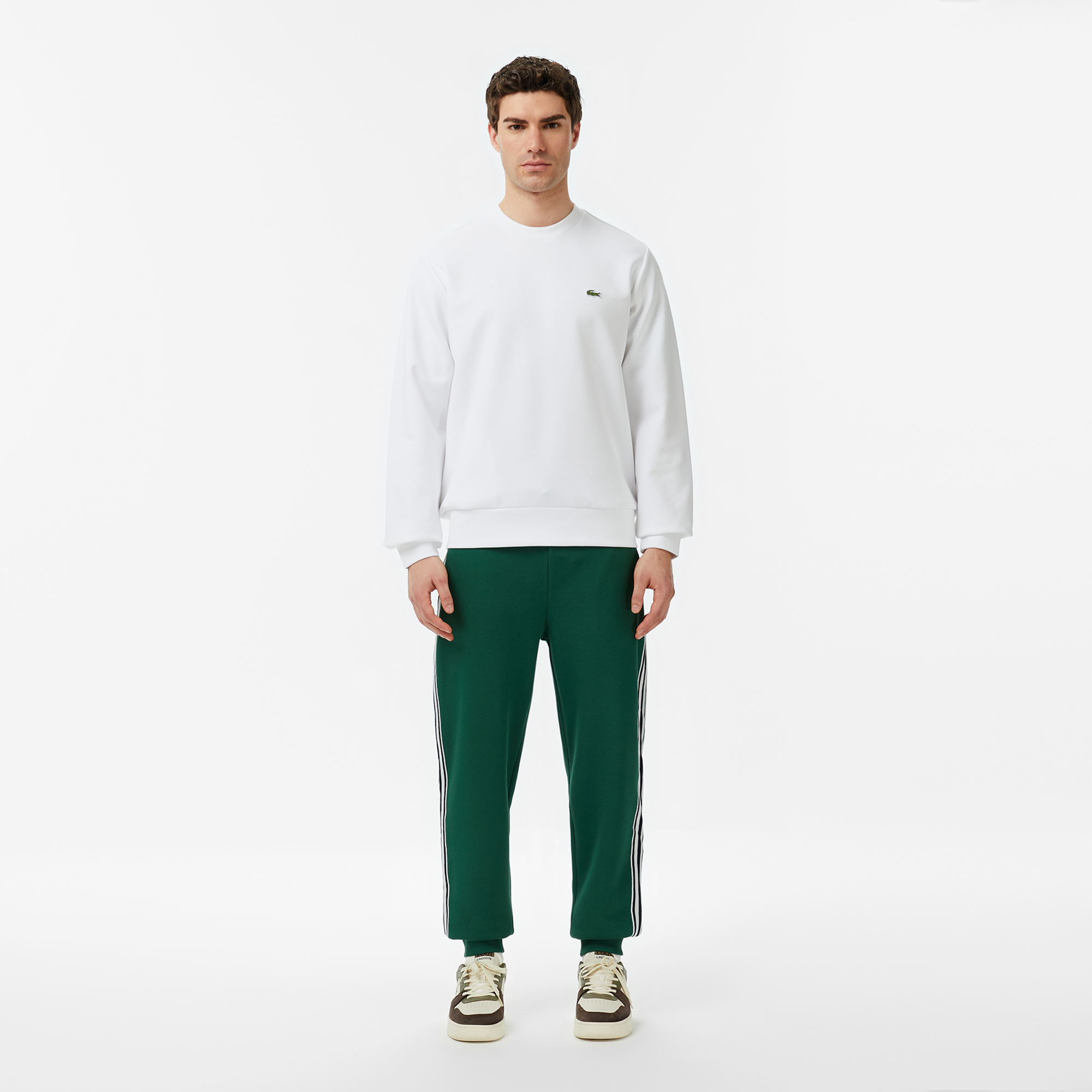 Lacoste Erkek Classic Fit Bisiklet Yaka Beyaz Sweatshirt görsel 5