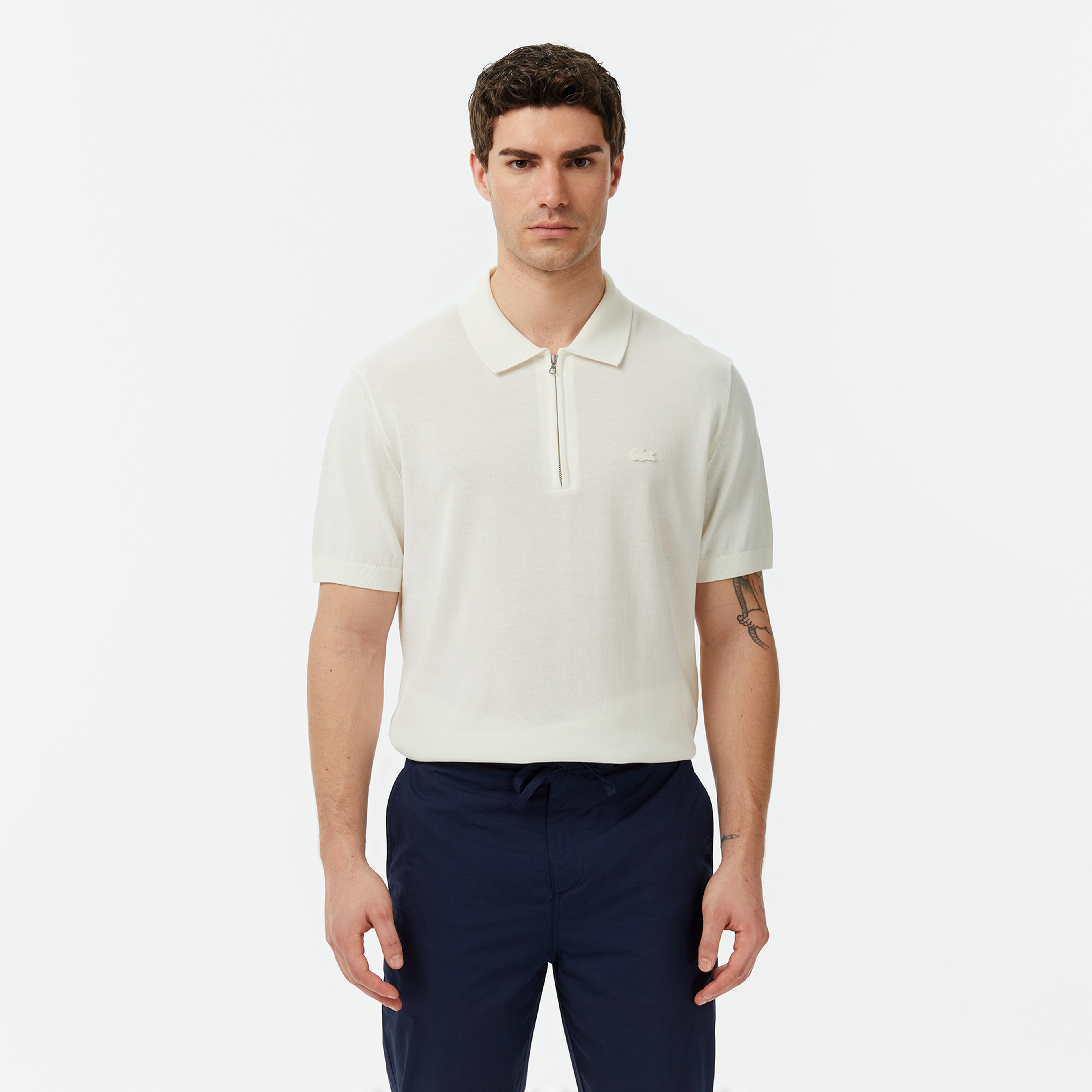 Erkek Classic Fit Kısa Kollu Polo Yaka Krem Triko