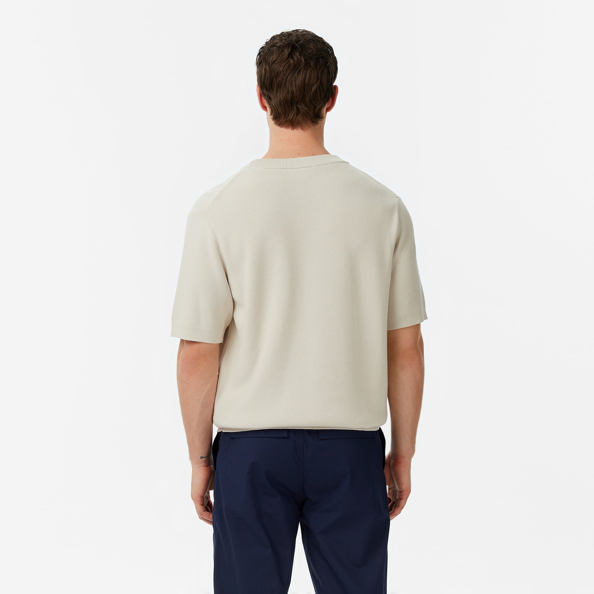 Erkek Classic Fit Kısa Kollu Bisiklet Yaka Bej Triko