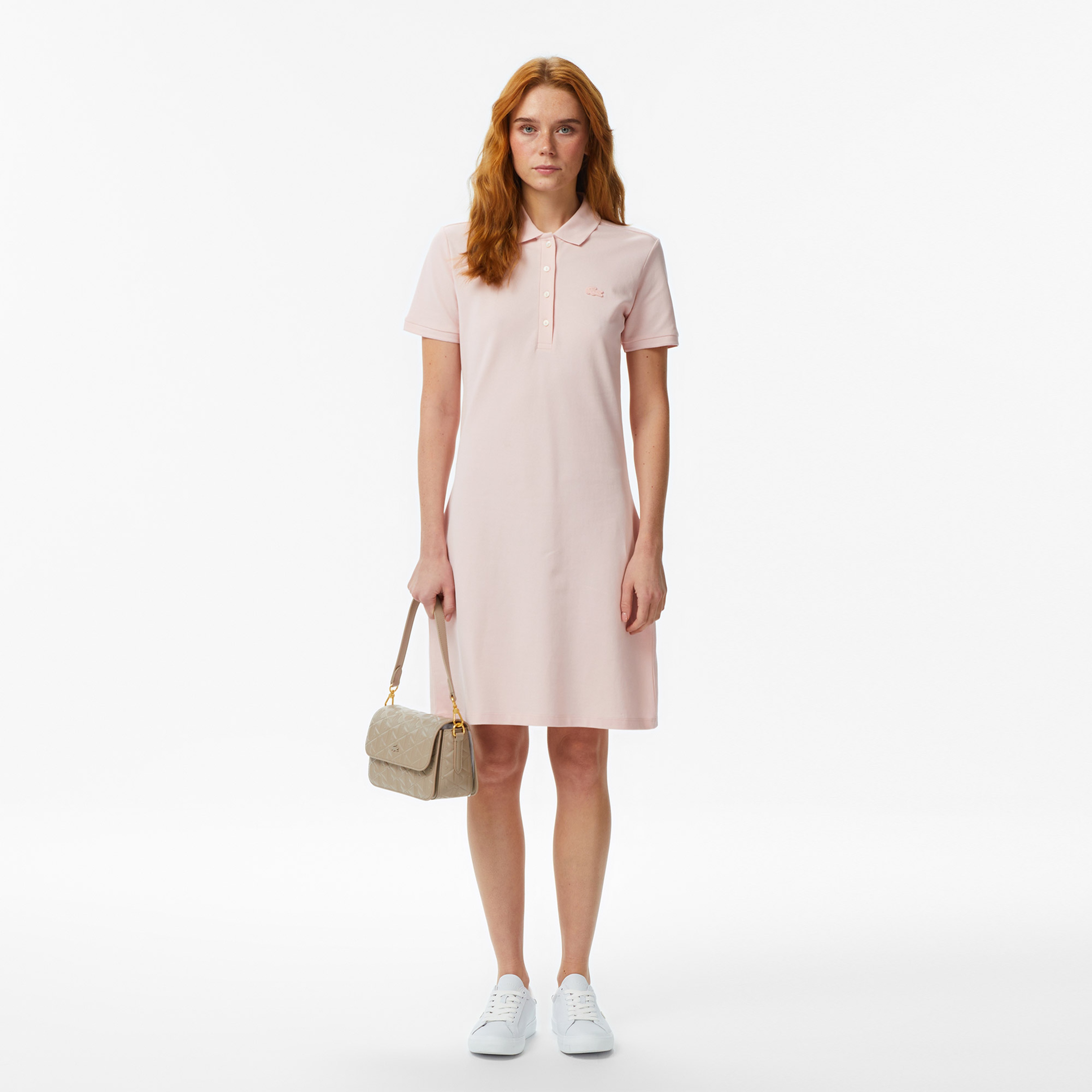 Kadın Slim Fit Kısa Kollu Polo Yaka Pembe Elbise