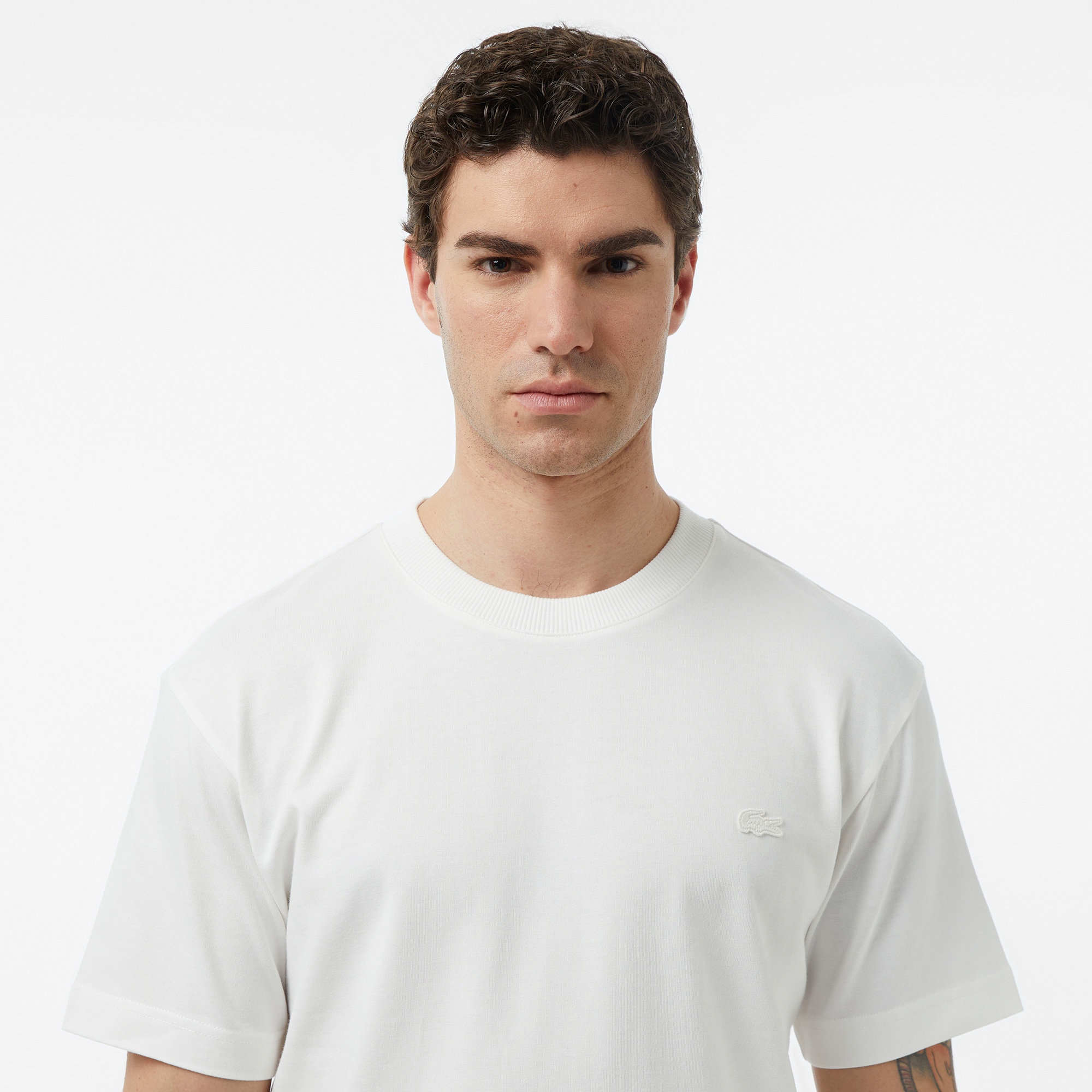 Erkek Relaxed Fit Bisiklet Yaka Beyaz T-Shirt