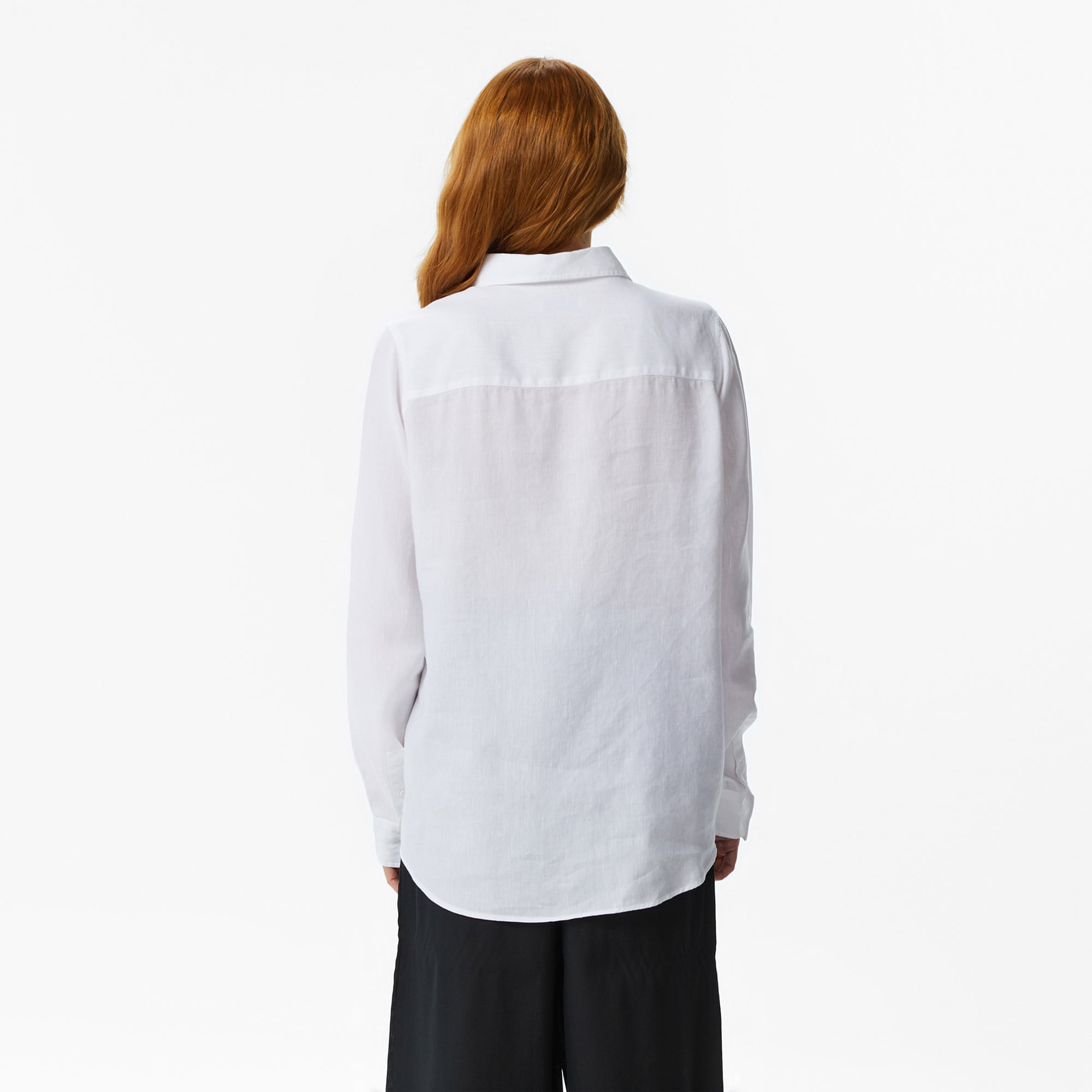 Lacoste Kadın Relaxed Fit Keten Beyaz Gömlek görsel 6