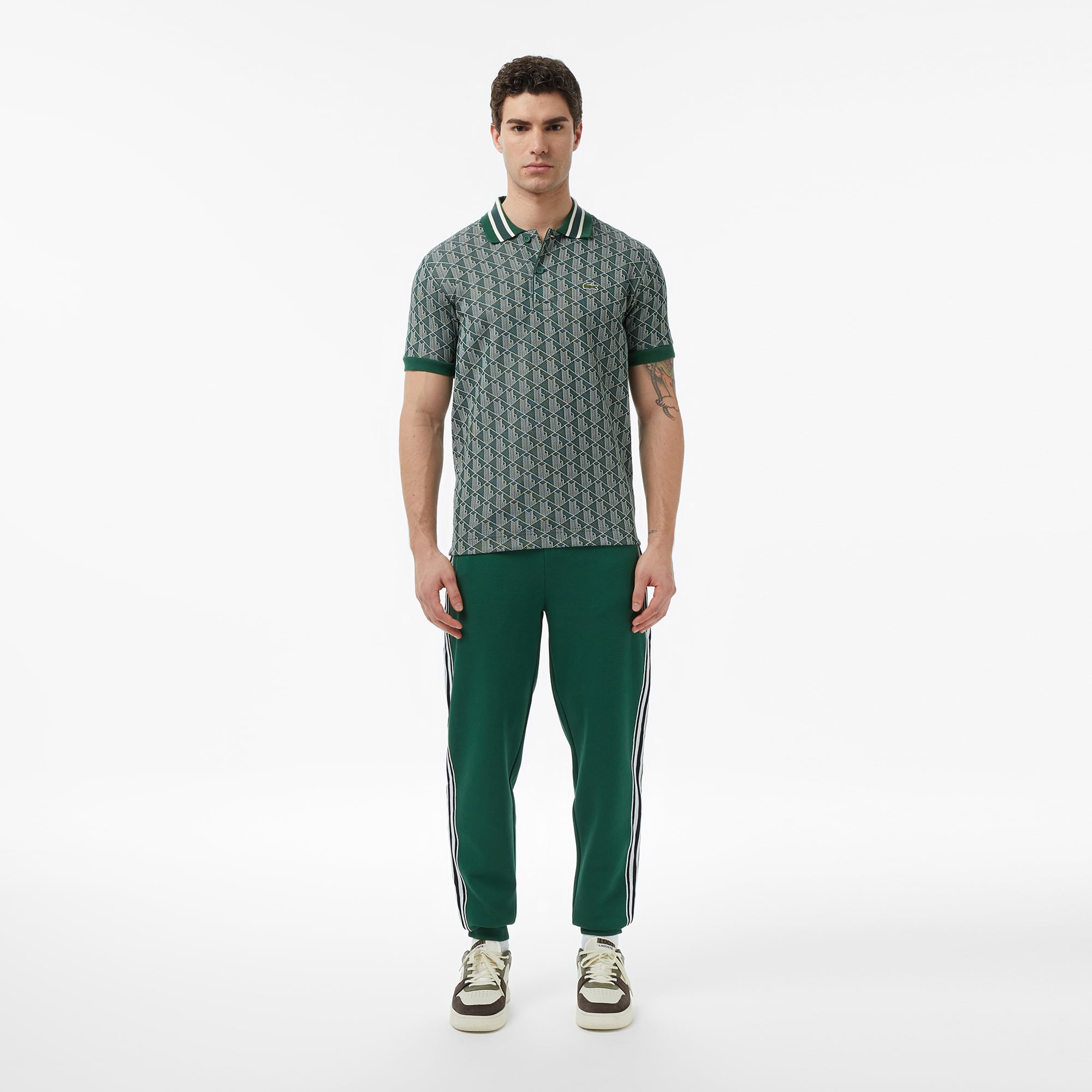 Lacoste Erkek Classic Fit Monogram Yeşil Polo görsel 7