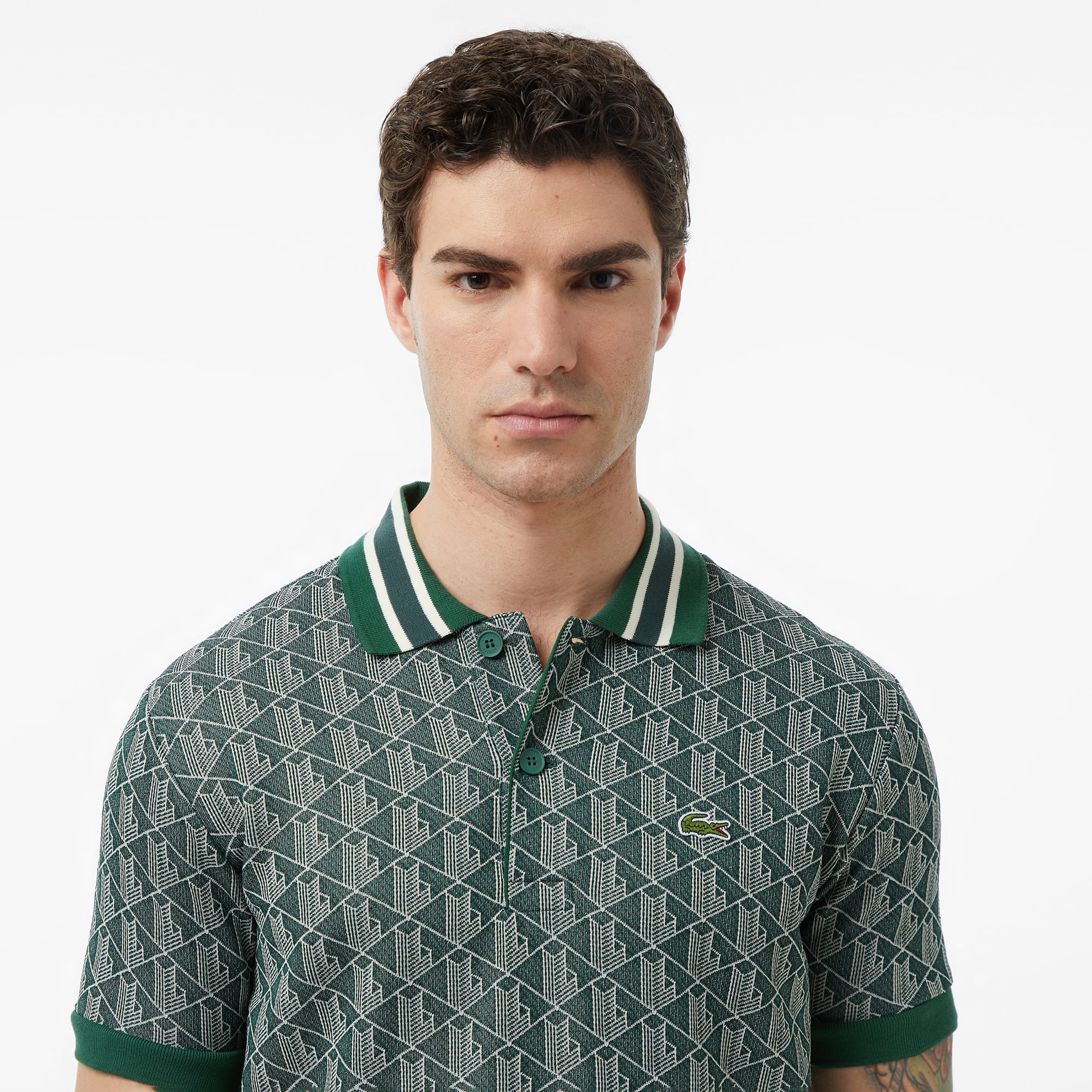 Lacoste Erkek Classic Fit Monogram Yeşil Polo görsel 3
