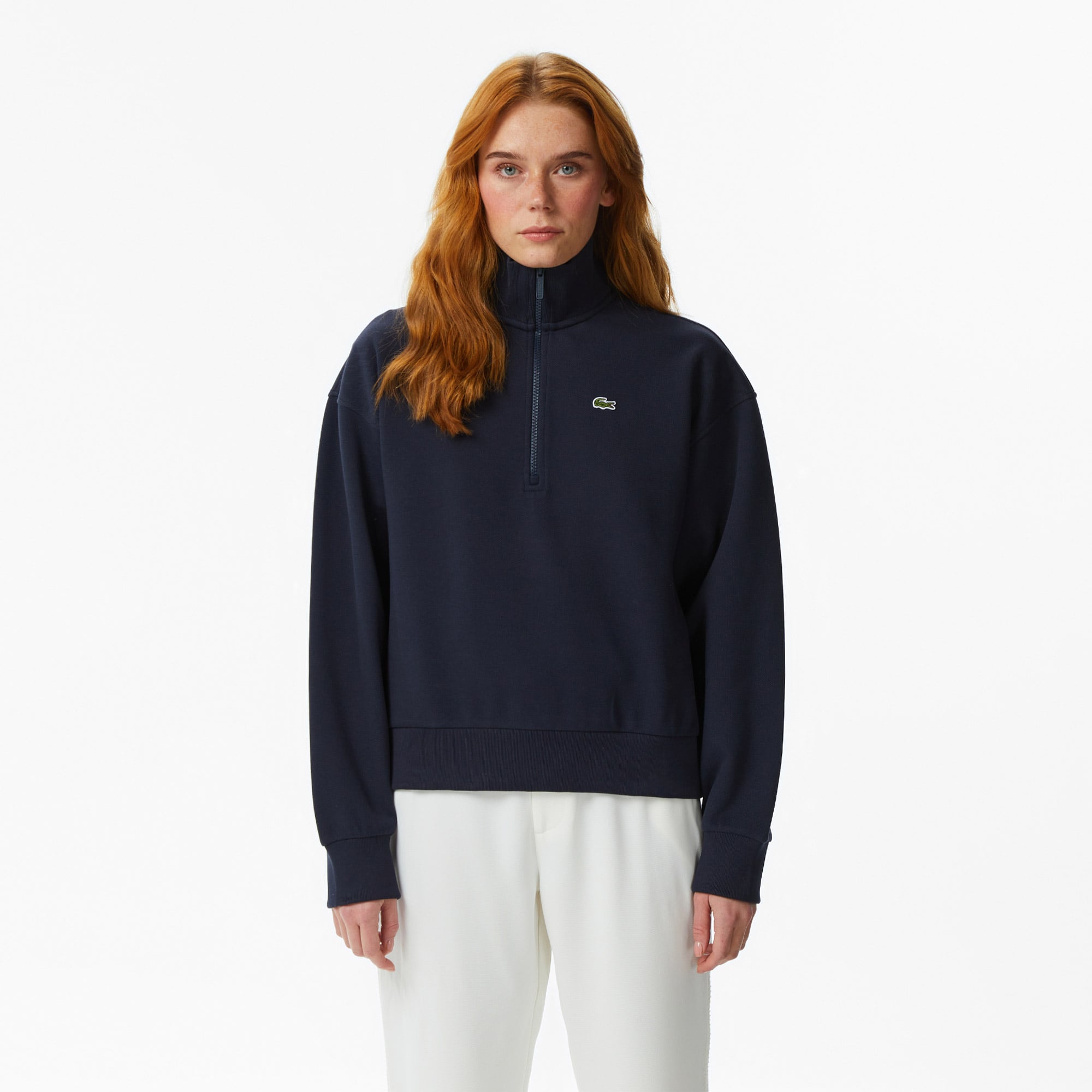 Lacoste Kadın Relaxed Fit Yarım Fermuarlı Lacivert Sweatshirt