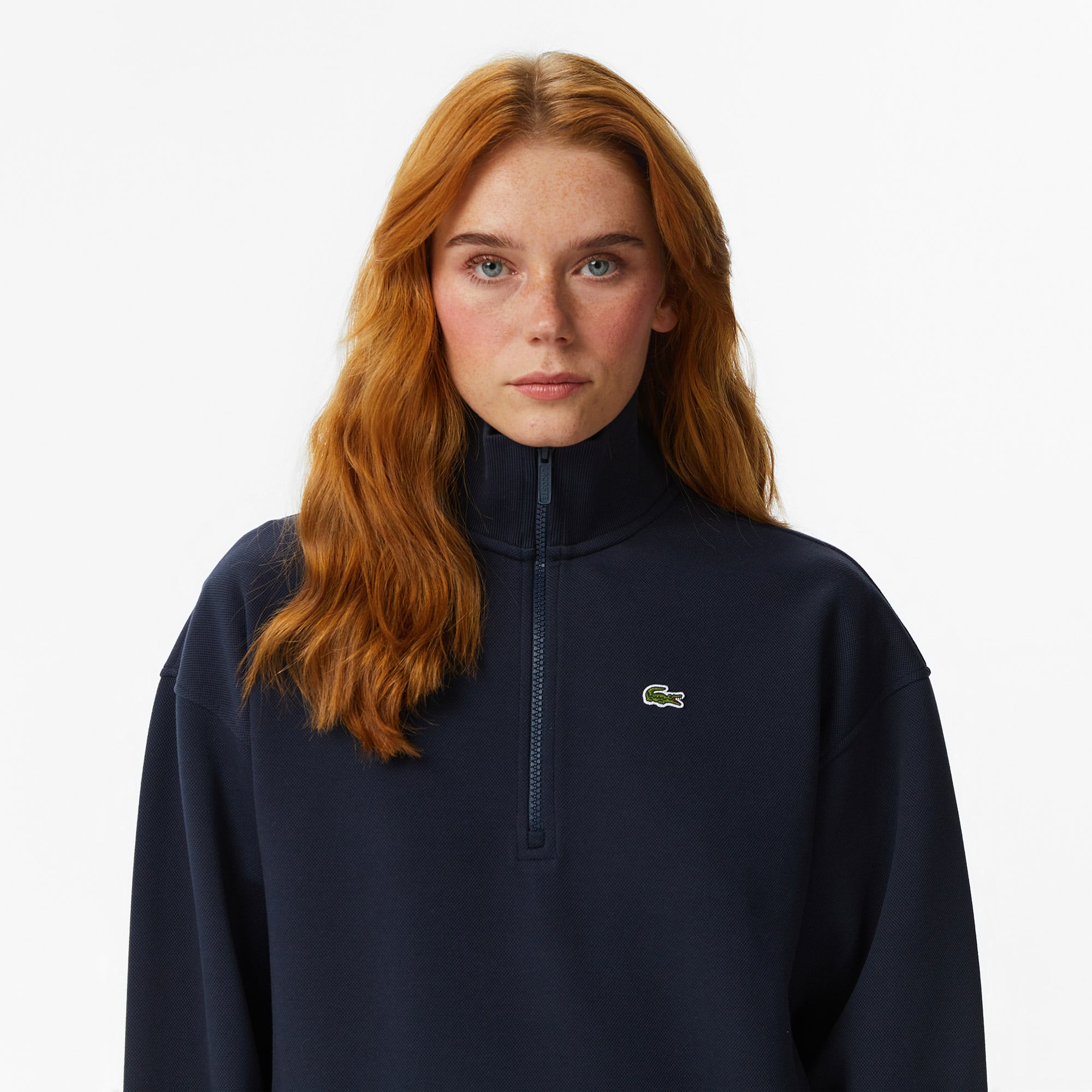Lacoste Kadın Relaxed Fit Yarım Fermuarlı Lacivert Sweatshirt görsel 2