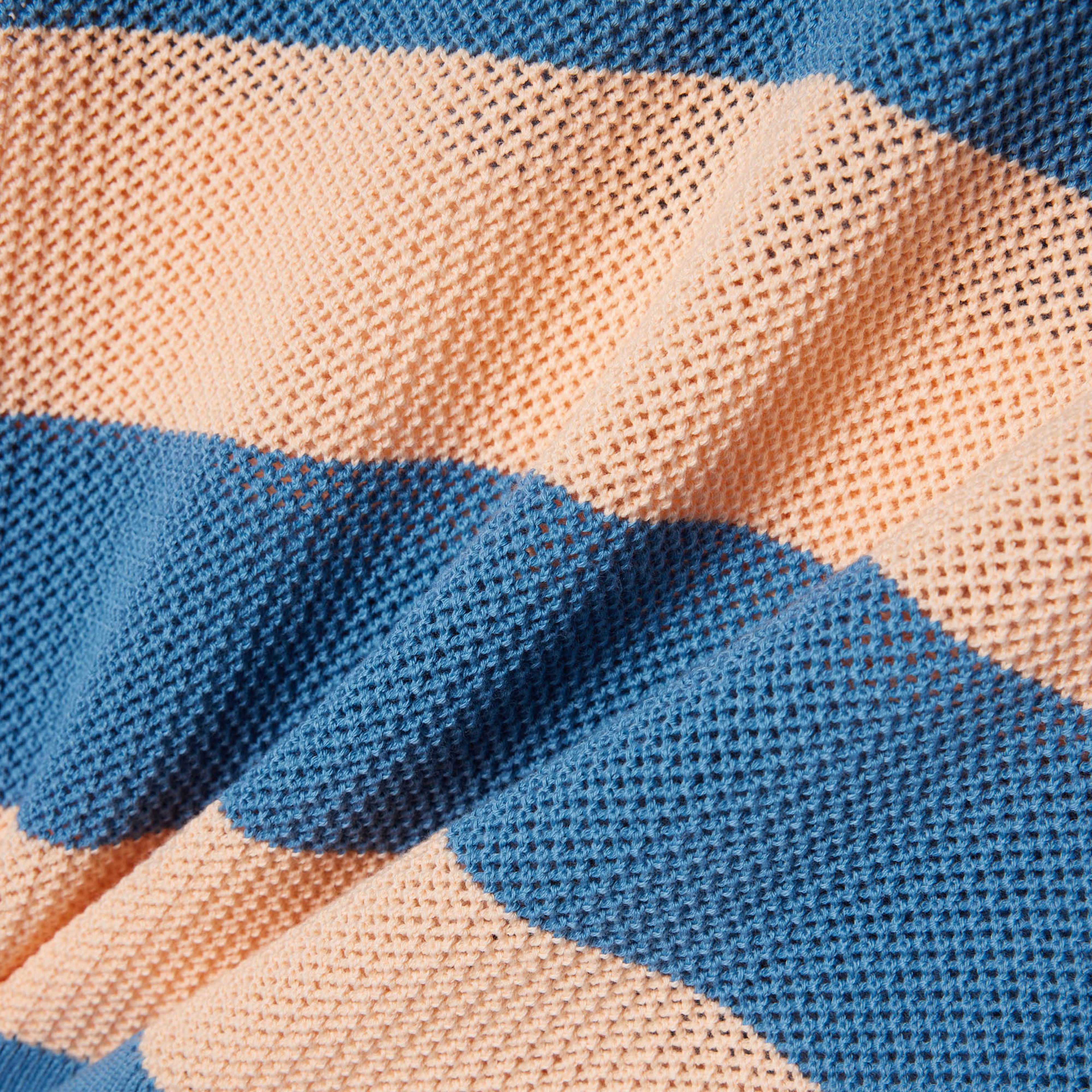 Kadın Regular Fit Kısa Kollu Polo Yaka Çizgili Mavi Bluz