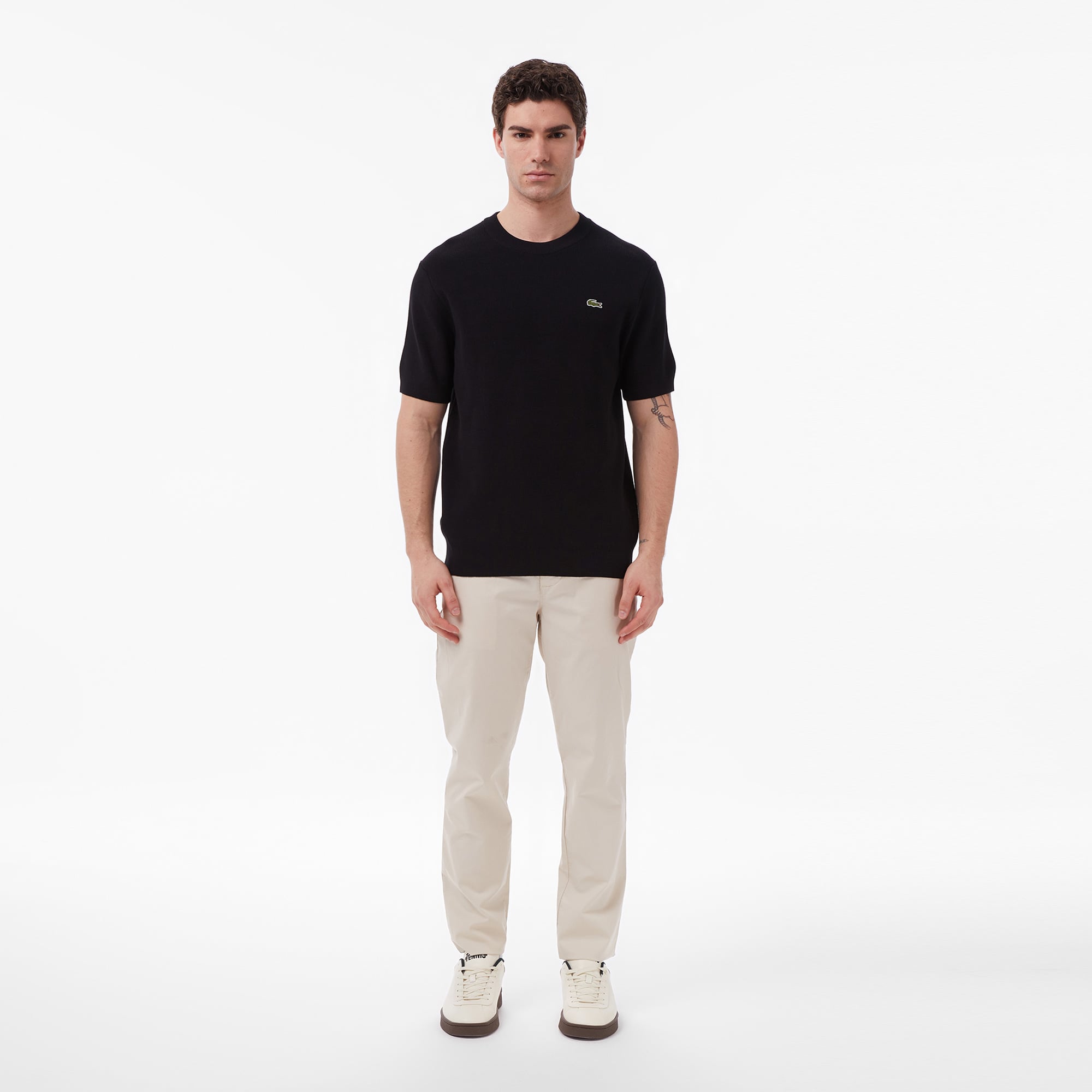 Lacoste Erkek Classic Fit Kısa Kollu Bisiklet Yaka Siyah Triko görsel 6