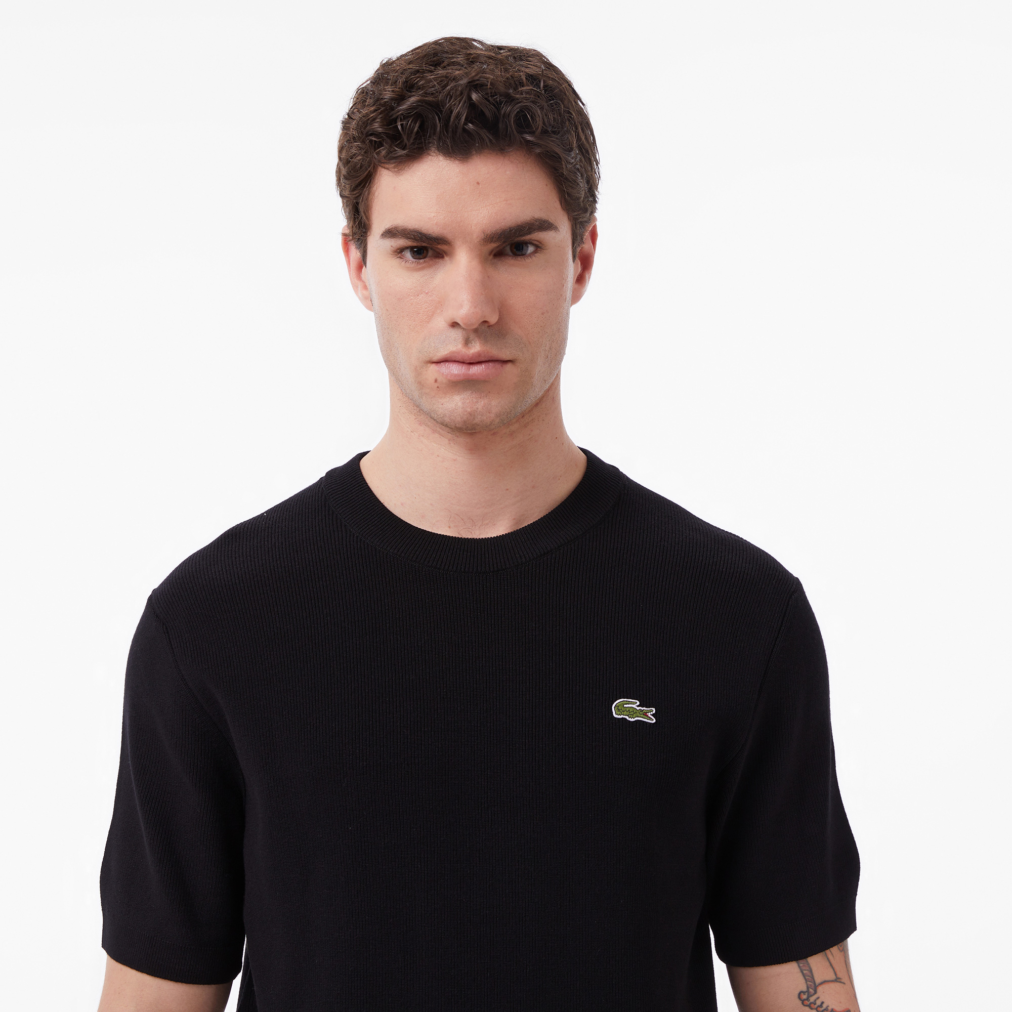 Lacoste Erkek Classic Fit Kısa Kollu Bisiklet Yaka Siyah Triko görsel 2