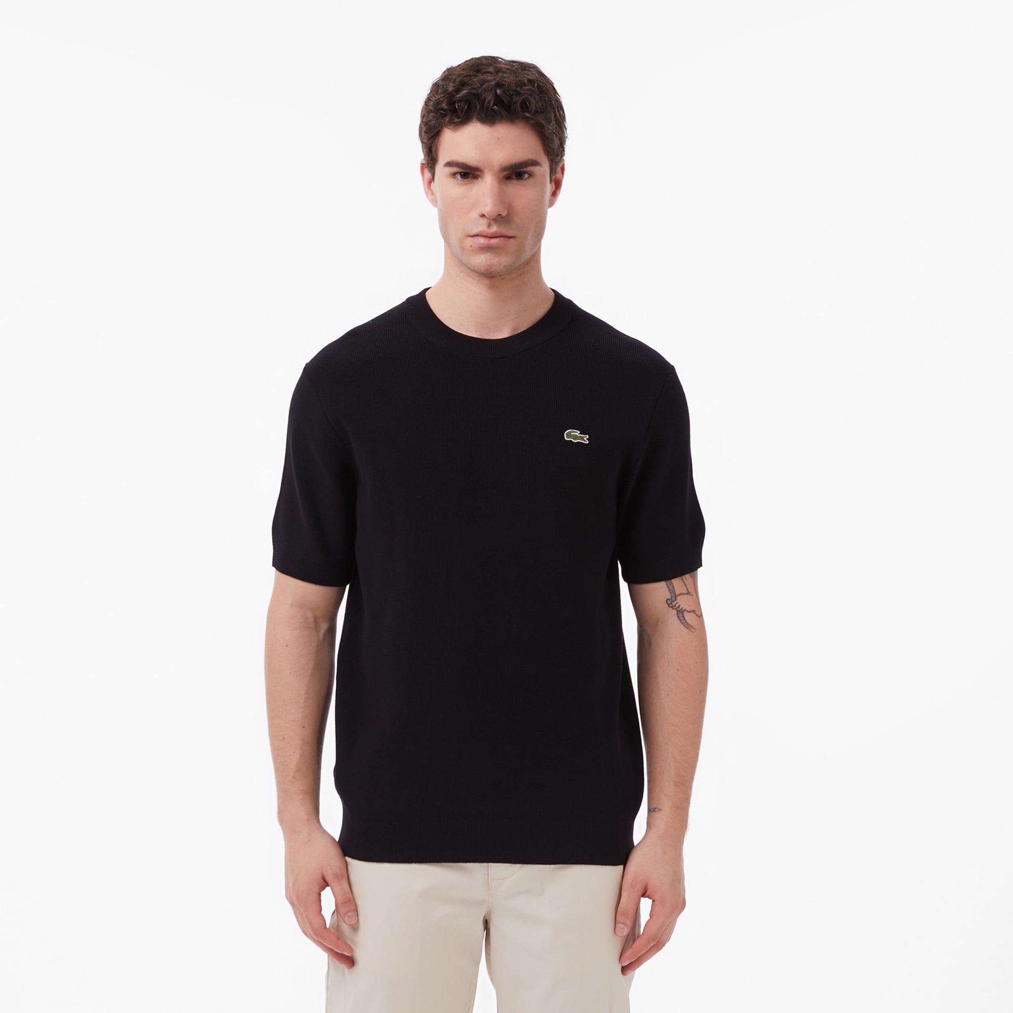 Erkek Classic Fit Kısa Kollu Bisiklet Yaka Siyah Triko