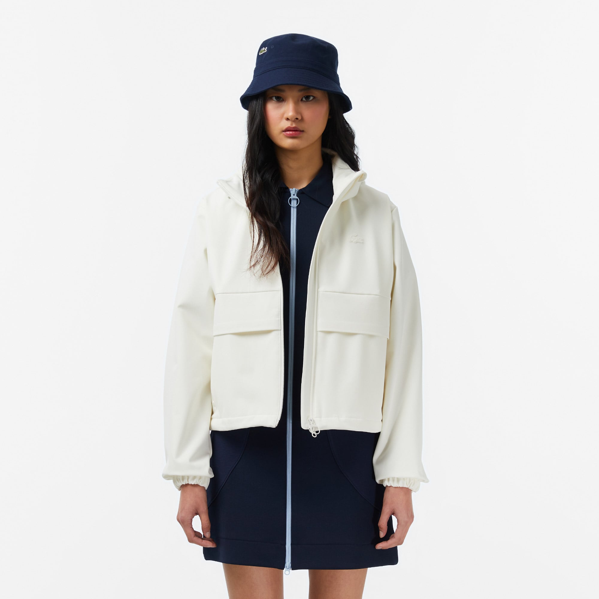 Lacoste Kadın Regular Fit Kapüşonlu Baskılı Krem Yağmurluk