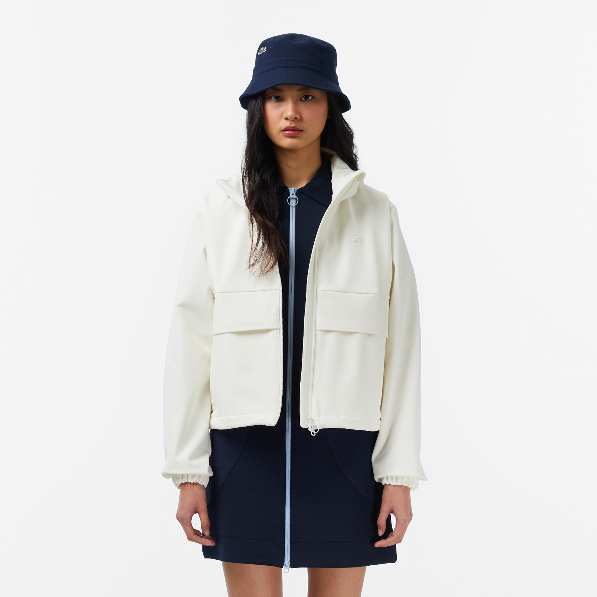 Kadın Regular Fit Kapüşonlu Baskılı Krem Yağmurluk