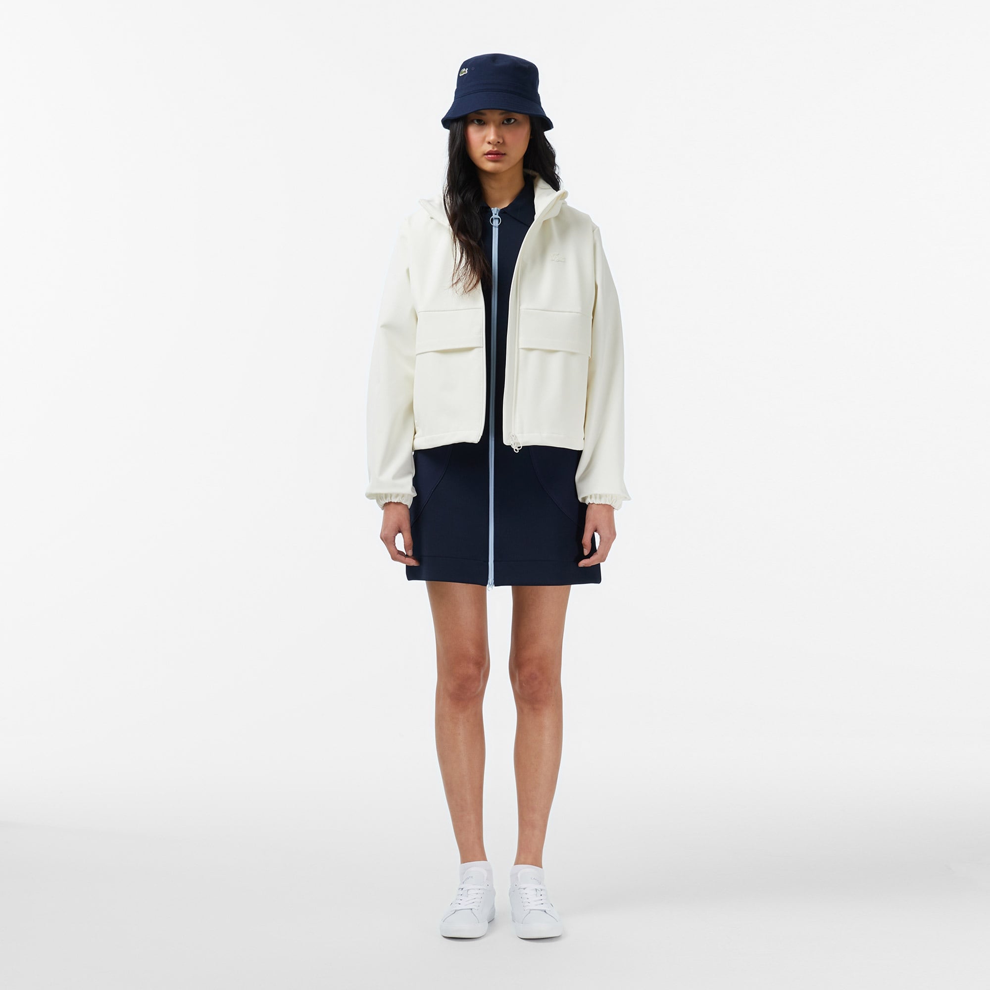 Kadın Regular Fit Kapüşonlu Baskılı Krem Yağmurluk