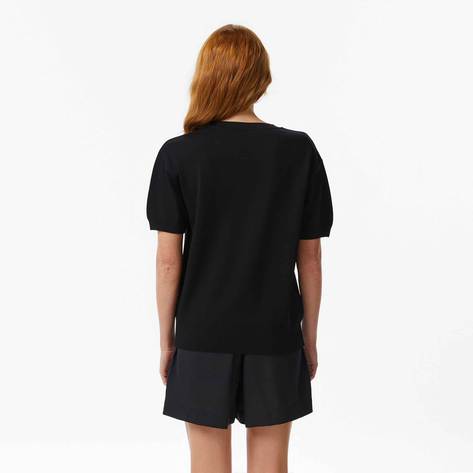 Kadın Relaxed Fit Kısa Kollu Bisiklet Yaka Siyah Bluz