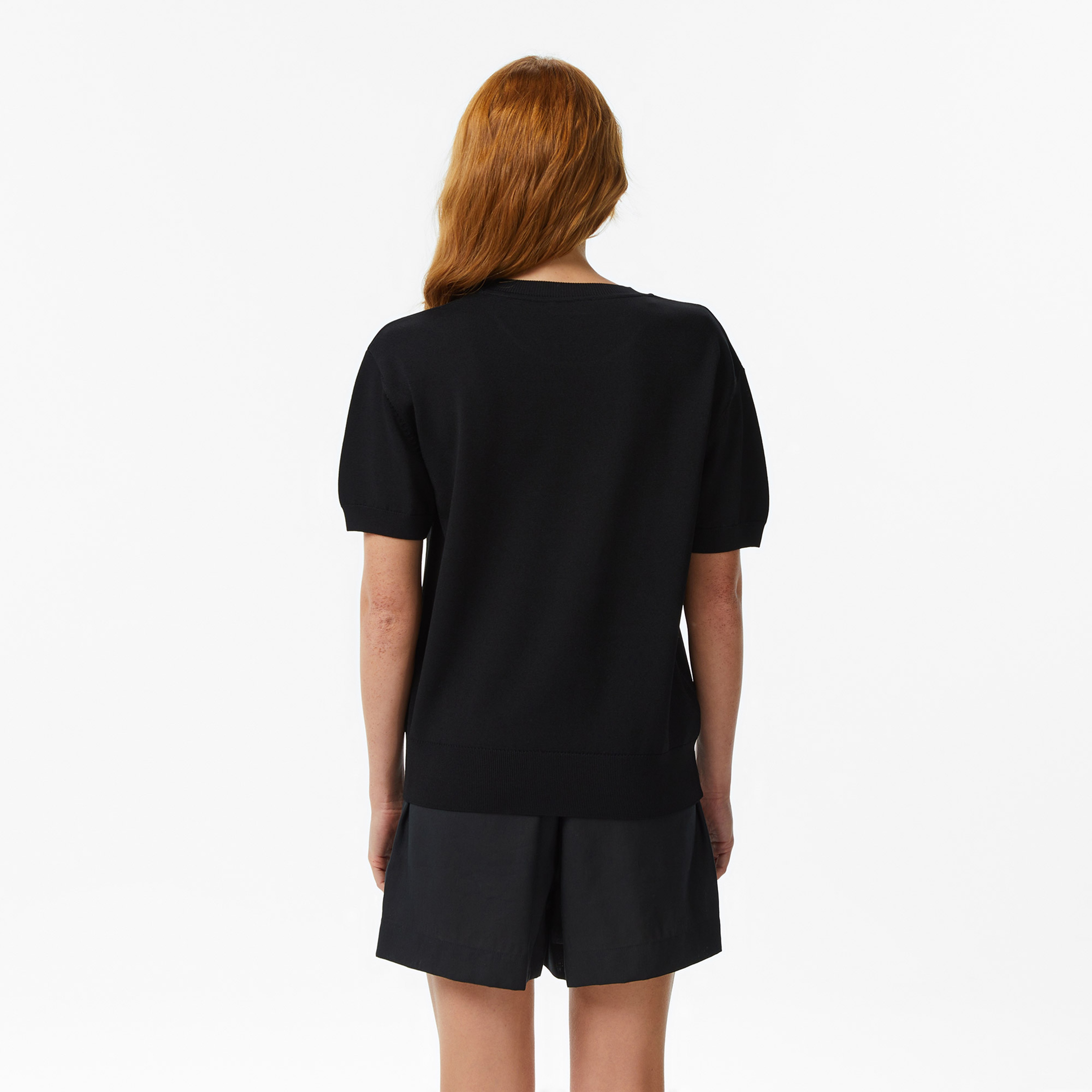 Kadın Relaxed Fit Kısa Kollu Bisiklet Yaka Siyah Bluz