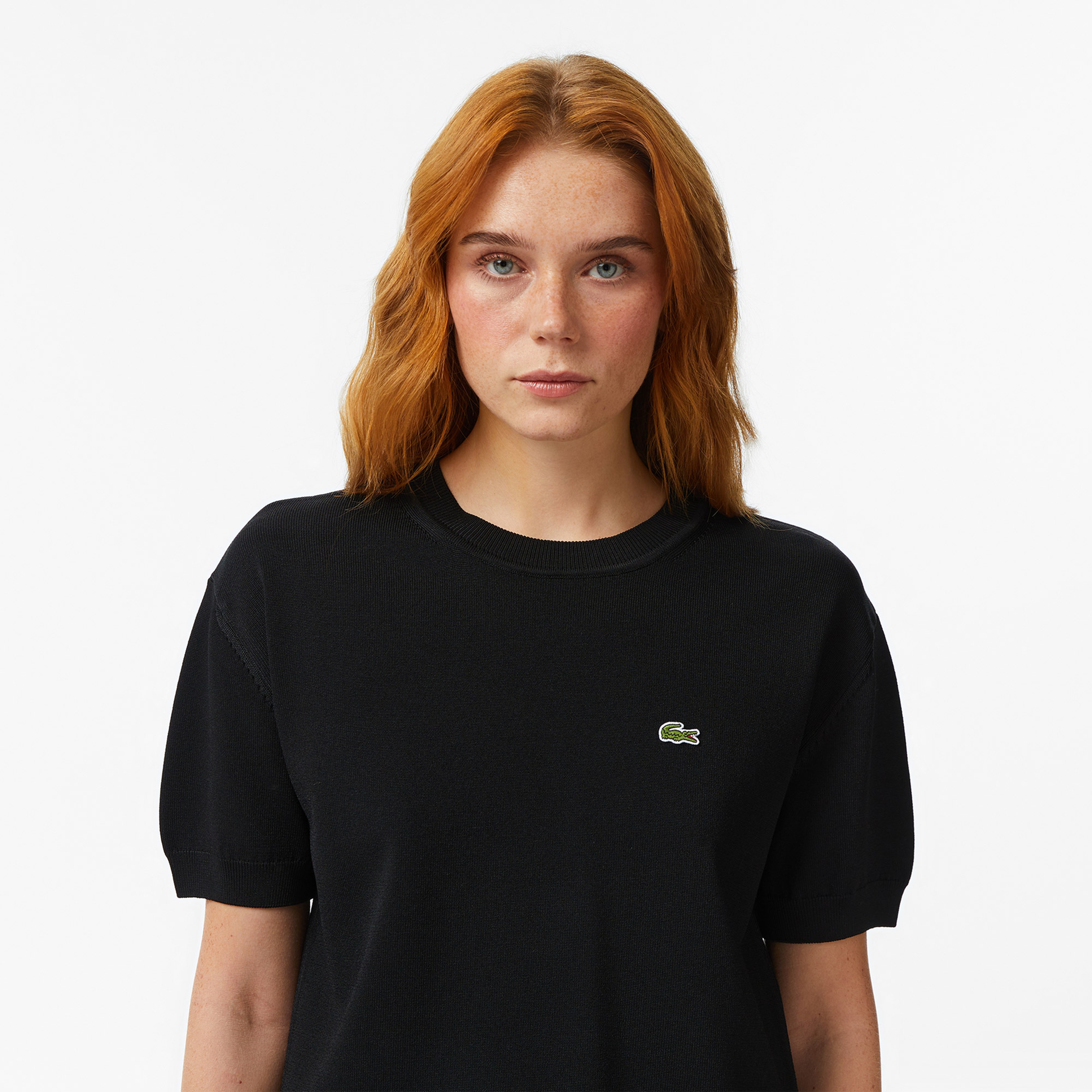 Kadın Relaxed Fit Kısa Kollu Bisiklet Yaka Siyah Bluz