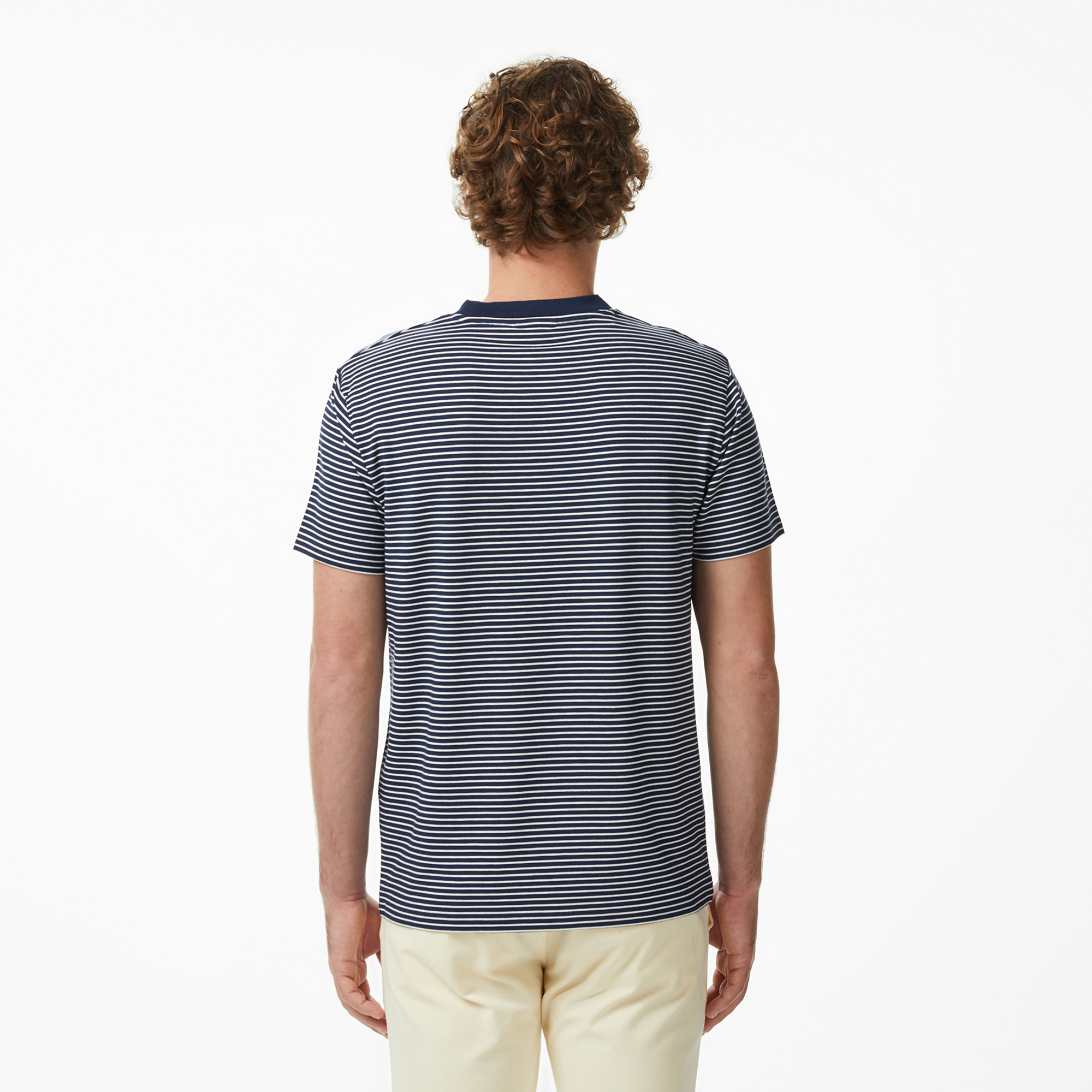Lacoste Erkek Regular Fit Bisiklet Yaka Çizgili Lacivert T-Shirt görsel 3