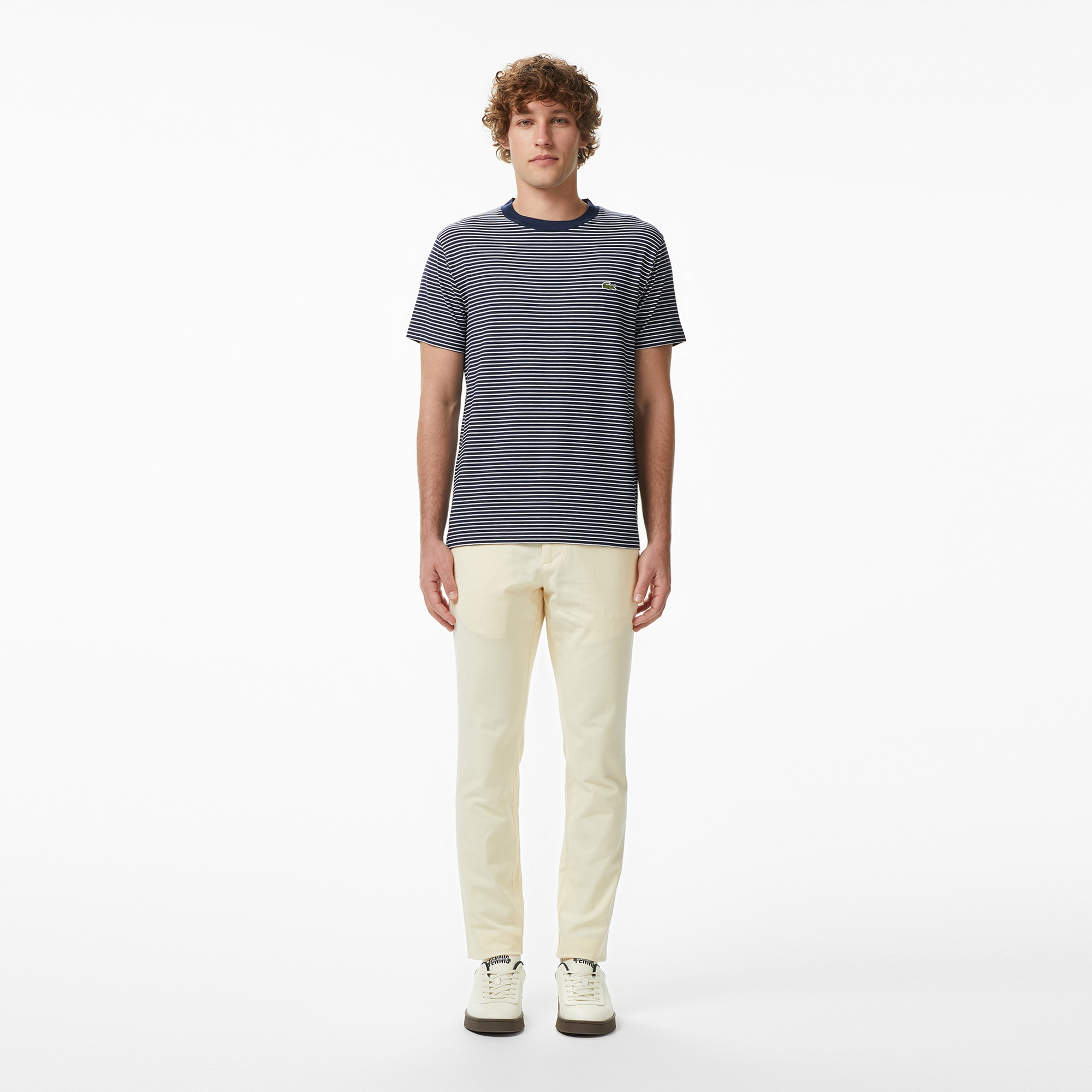 Erkek Regular Fit Bisiklet Yaka Çizgili Lacivert T-Shirt