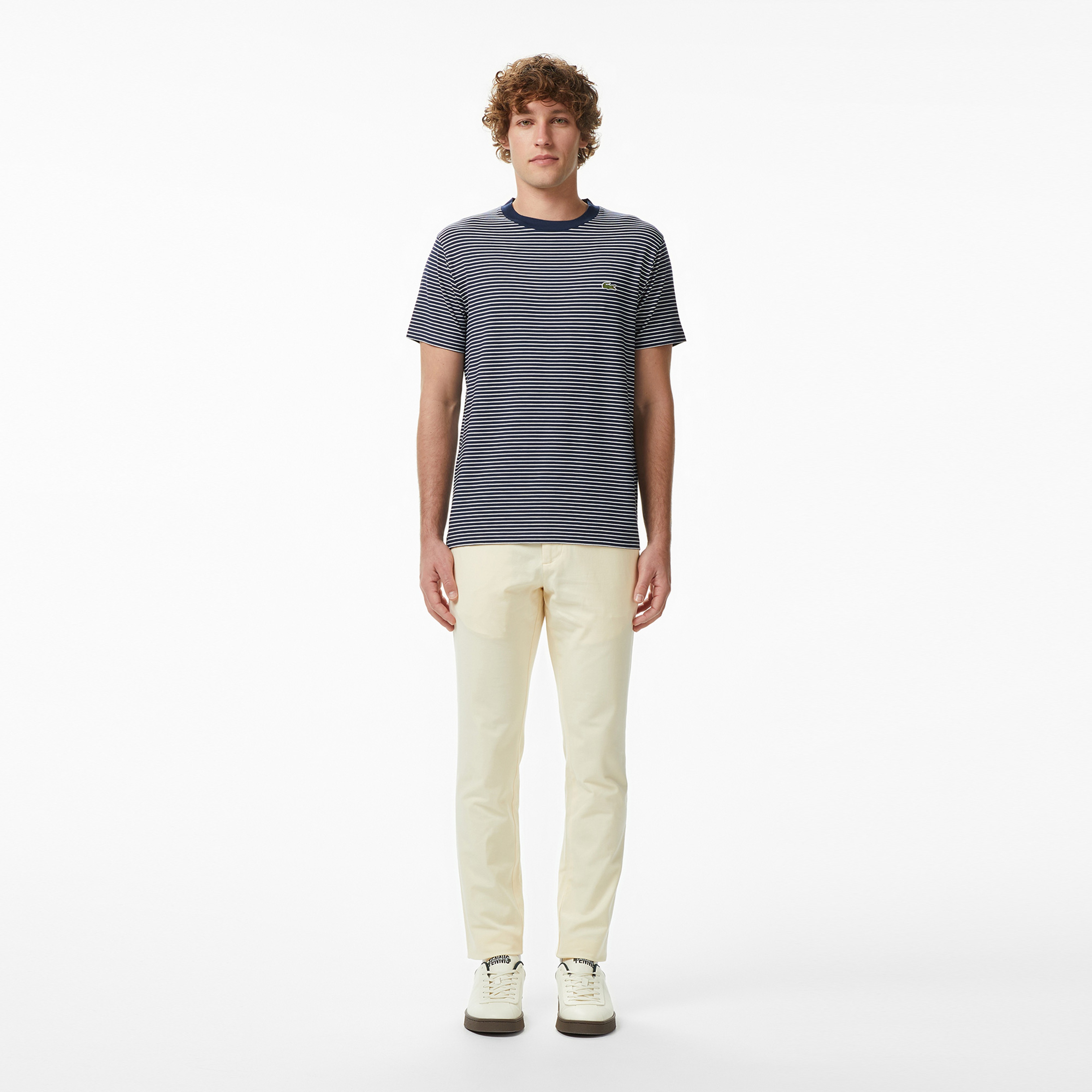 Erkek Regular Fit Bisiklet Yaka Çizgili Lacivert T-Shirt