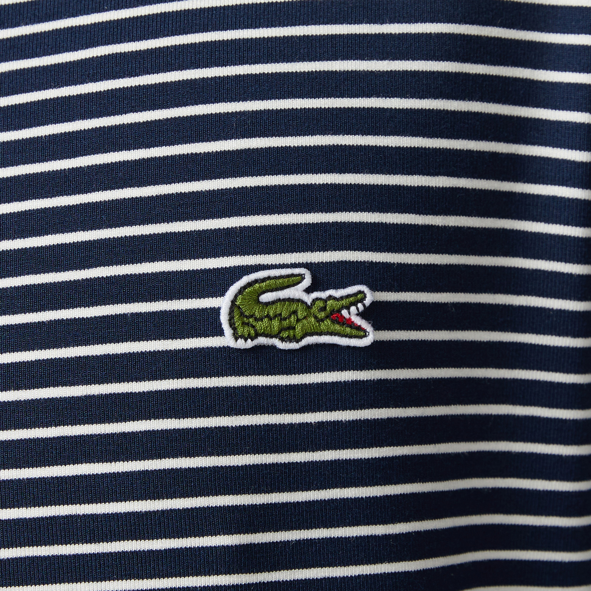 Lacoste Erkek Regular Fit Bisiklet Yaka Çizgili Lacivert T-Shirt görsel 5