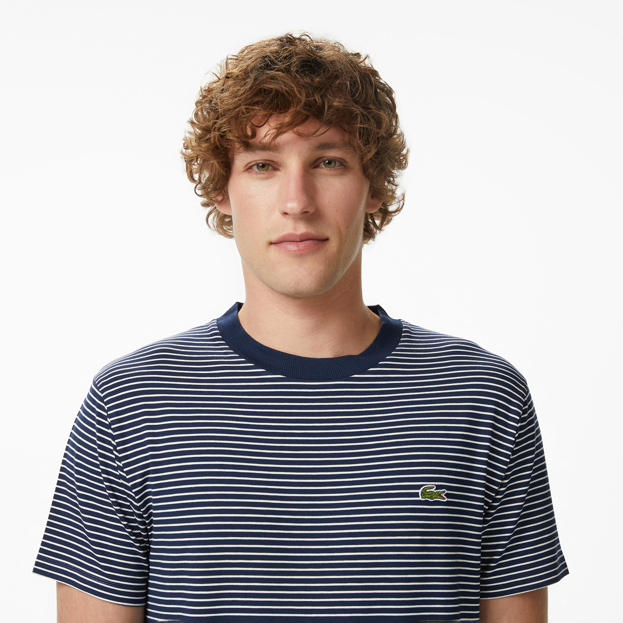 Lacoste Erkek Regular Fit Bisiklet Yaka Çizgili Lacivert T-Shirt görsel 2