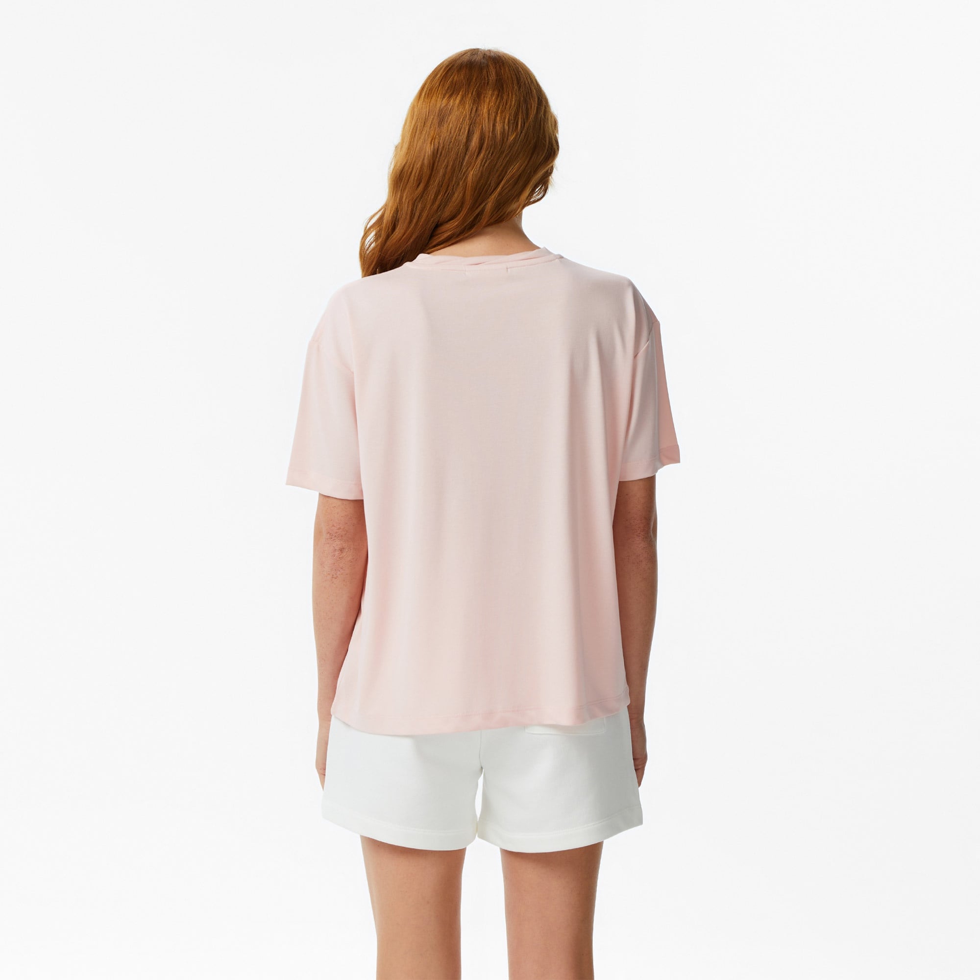 Kadın Relaxed Fit Bisiklet Yaka Açık Pembe T-Shirt