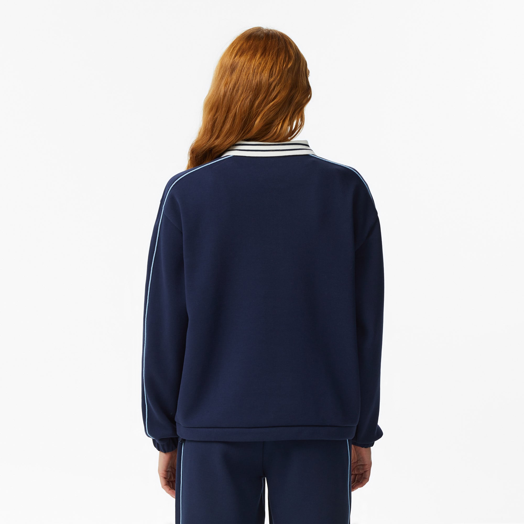 Lacoste Kadın Loose Fit Polo Yaka Lacivert Sweatshirt görsel 5