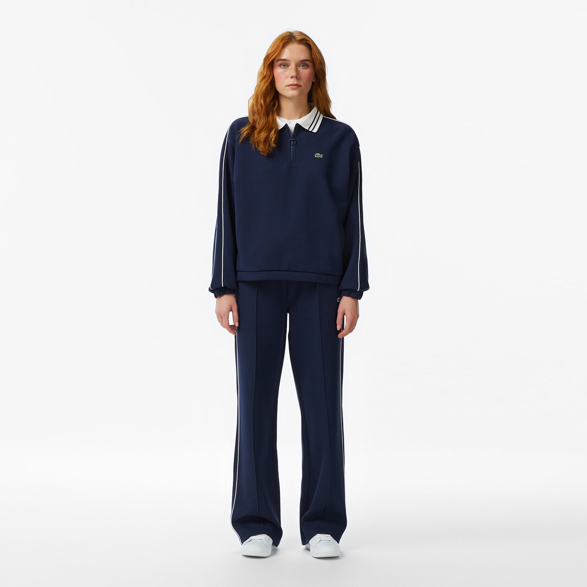 Lacoste Kadın Loose Fit Polo Yaka Lacivert Sweatshirt görsel 6
