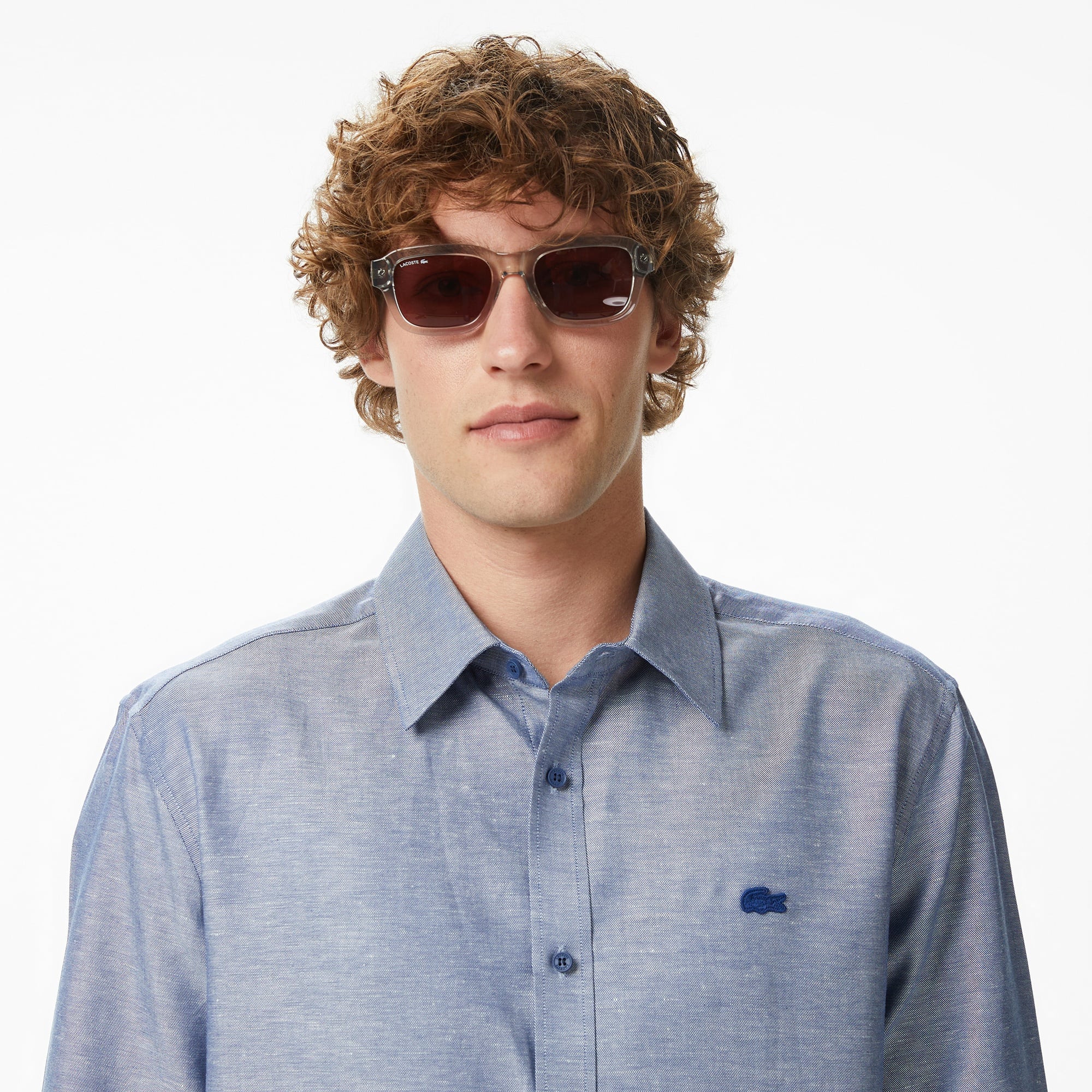 Erkek Regular Fit Düğmeli Yaka Koyu Mavi Gömlek