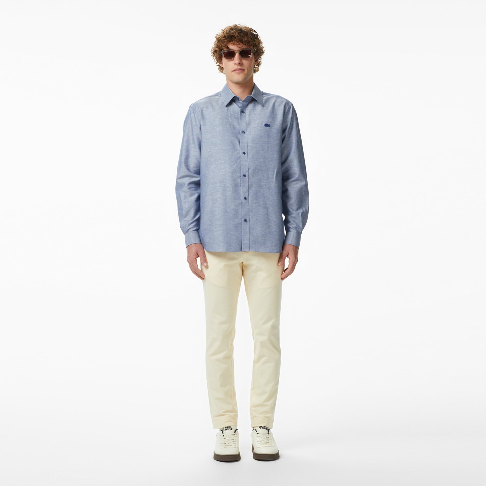 Erkek Regular Fit Düğmeli Yaka Koyu Mavi Gömlek