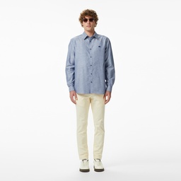 Erkek Regular Fit Düğmeli Yaka Koyu Mavi Gömlek Mavi