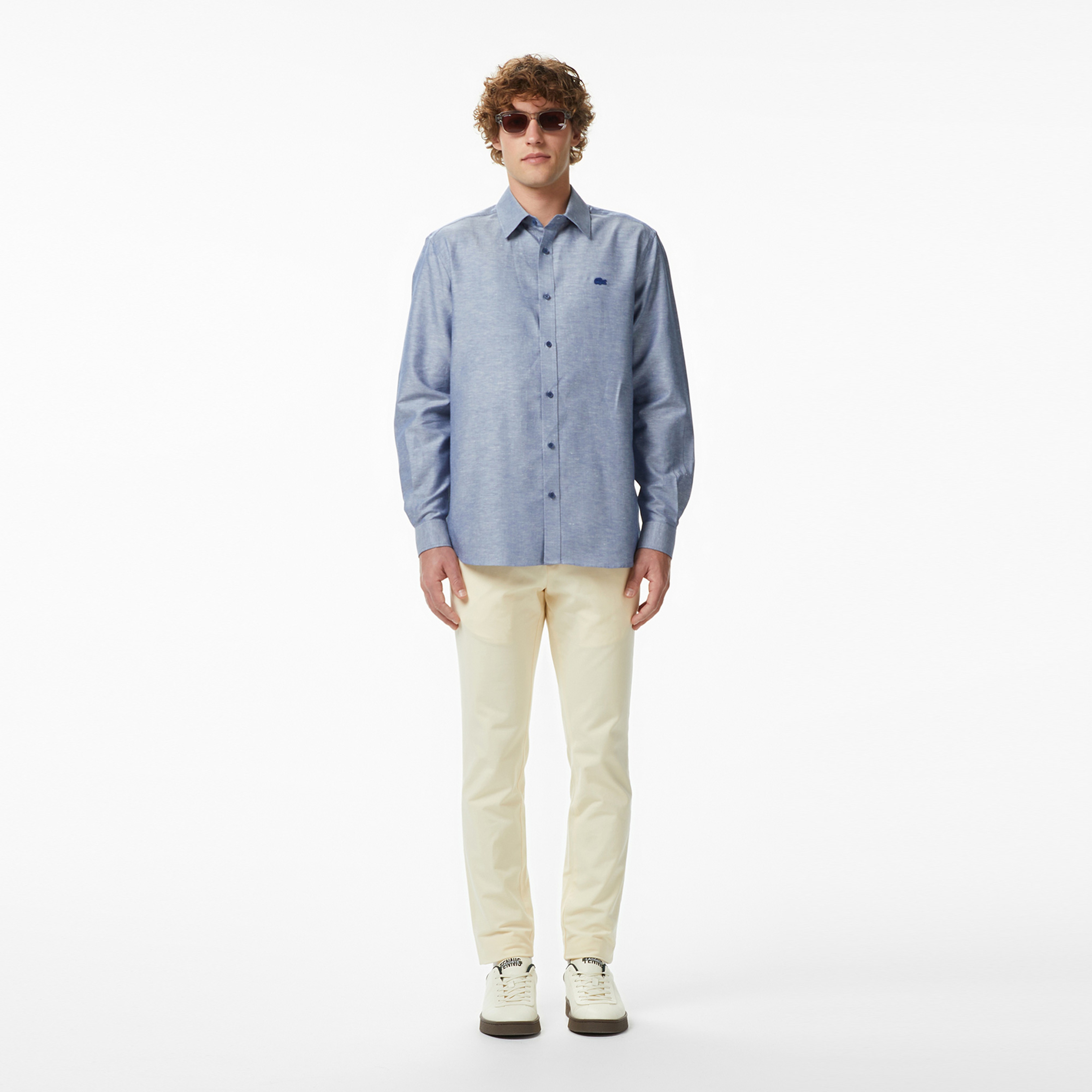 Erkek Regular Fit Düğmeli Yaka Koyu Mavi Gömlek