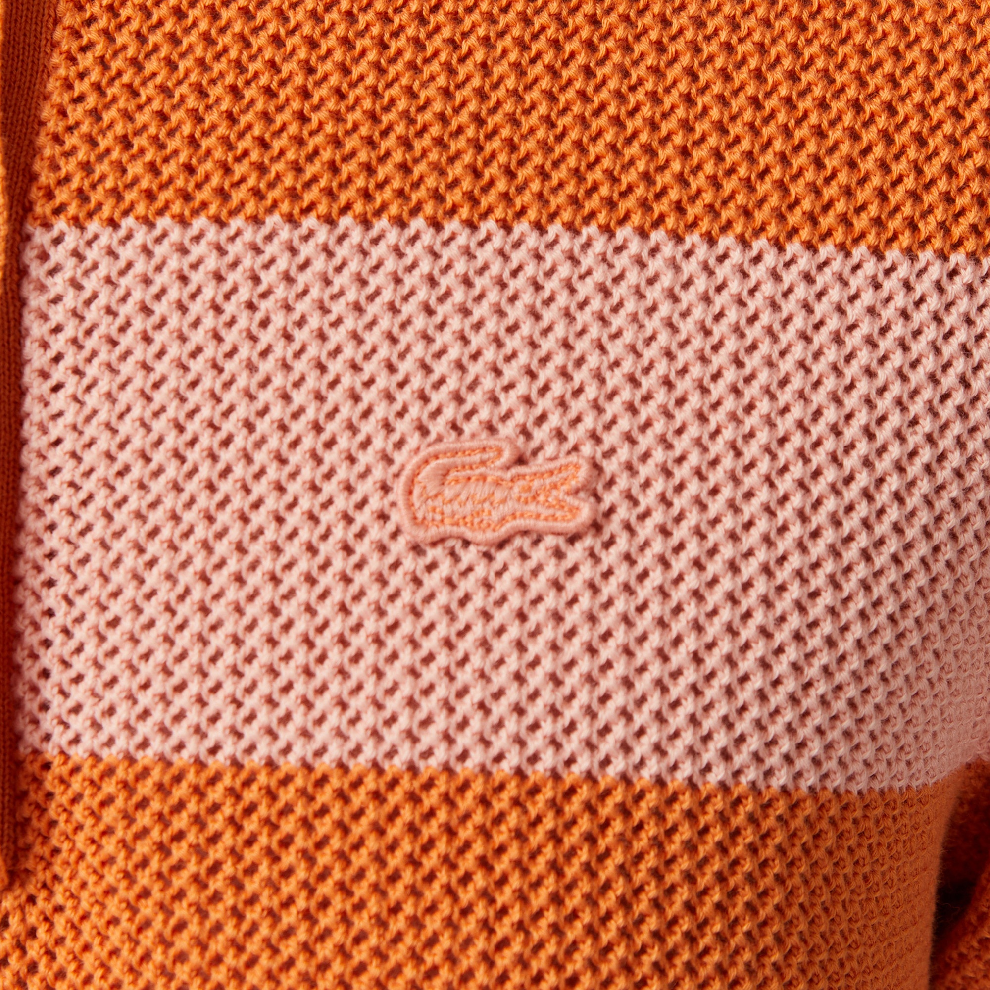 Kadın Regular Fit Kısa Kollu Polo Yaka Çizgili Turuncu Bluz