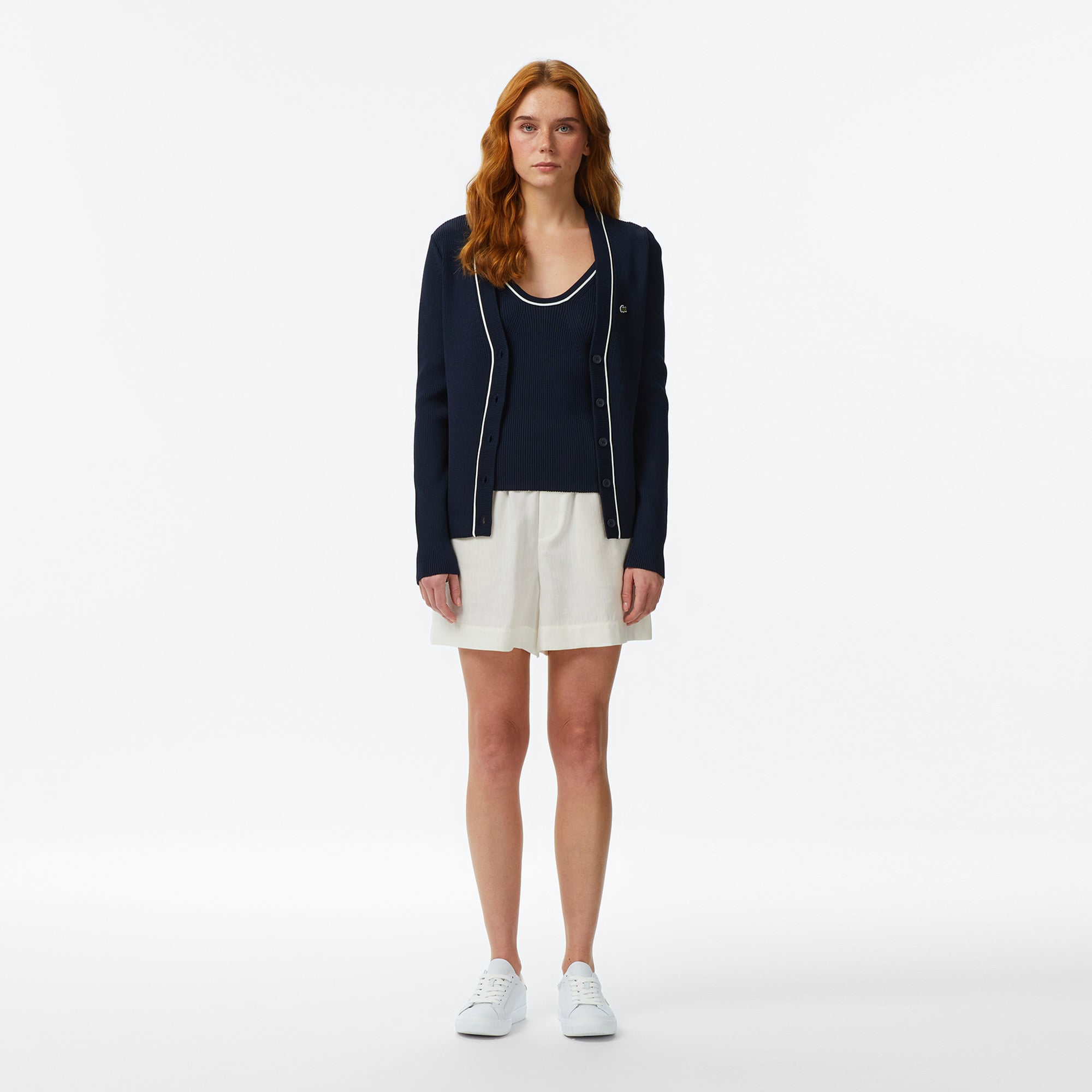 Lacoste Kadın Slim Fit V Yaka Lacivert Hırka görsel 6