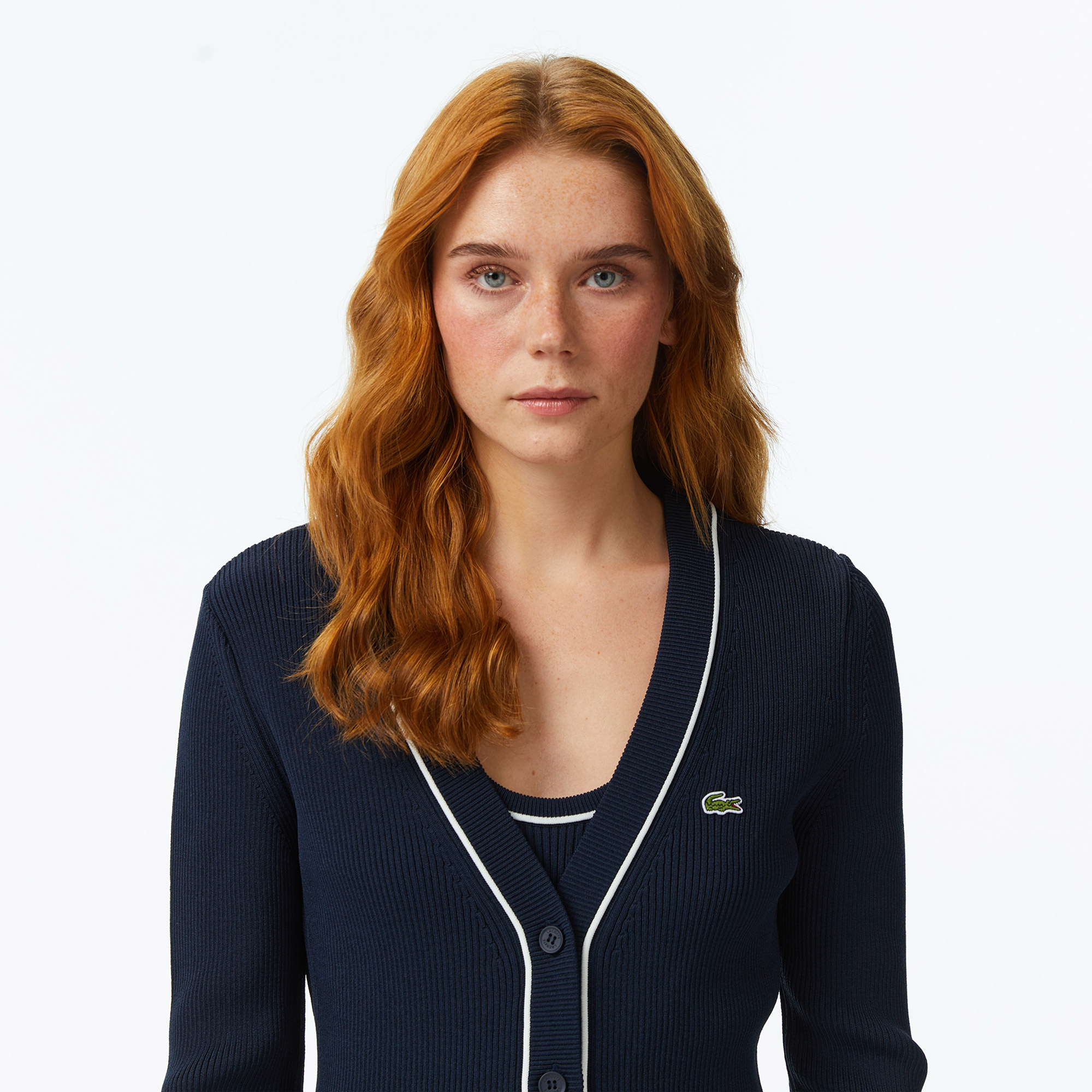 Lacoste Kadın Slim Fit V Yaka Lacivert Hırka görsel 2