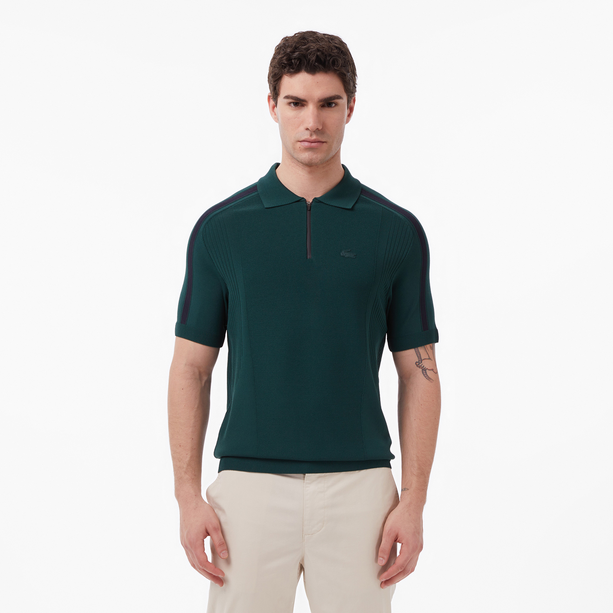 Erkek Classic Fit Kısa Kollu Polo Yaka Koyu Yeşil Triko AH0627.YZP