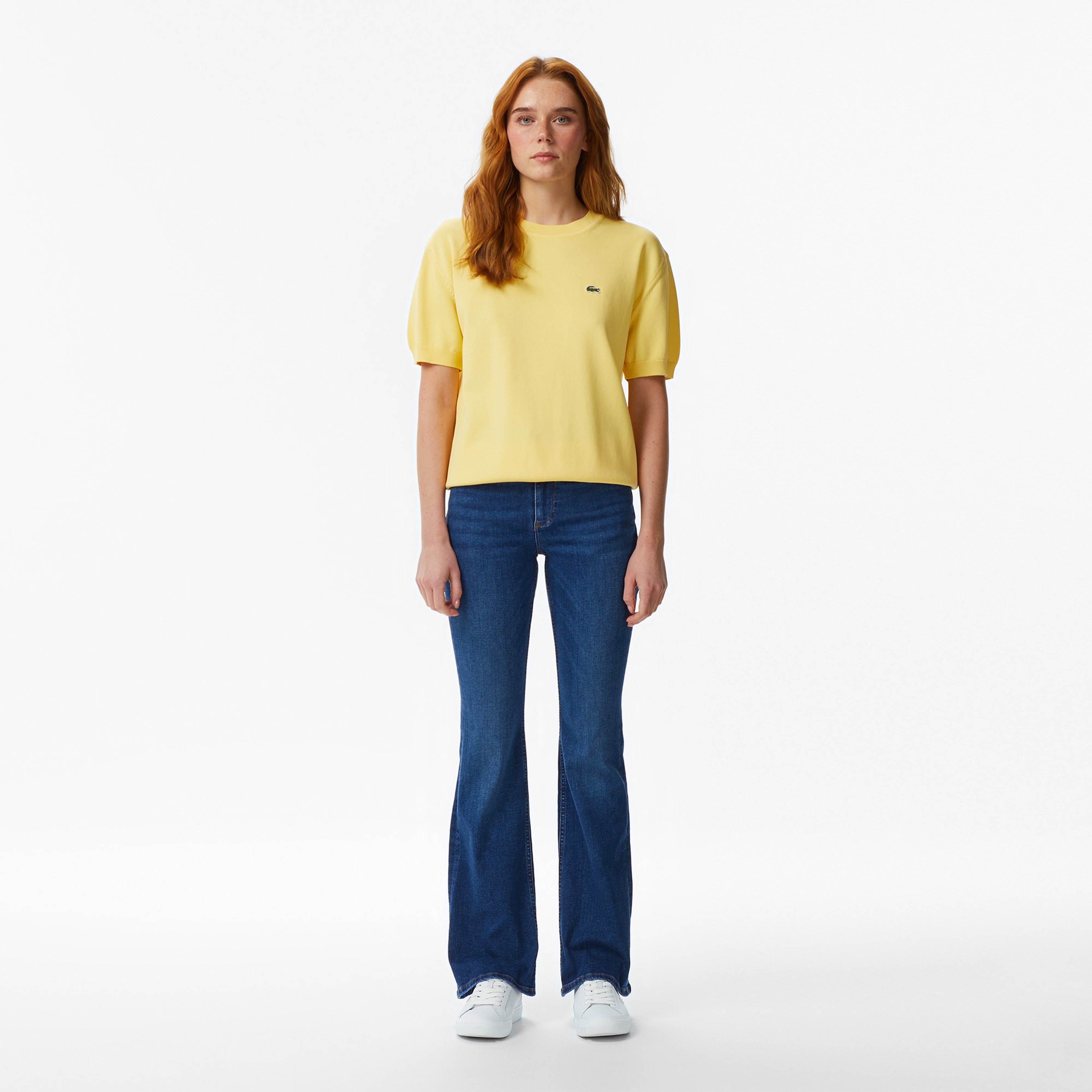 Kadın Relaxed Fit Kısa Kollu Bisiklet Yaka Sarı Bluz