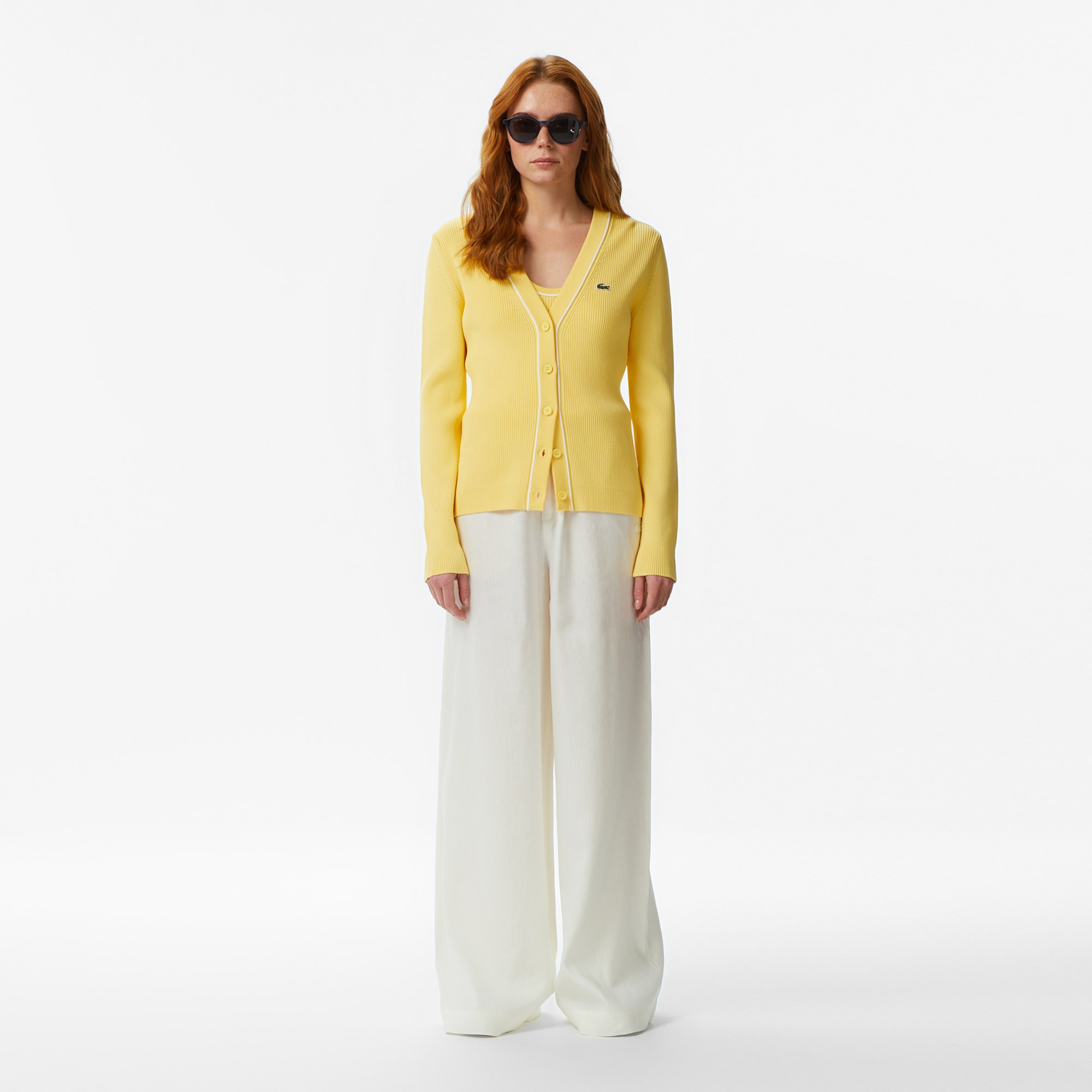 Kadın Slim Fit V Yaka Sarı Bluz