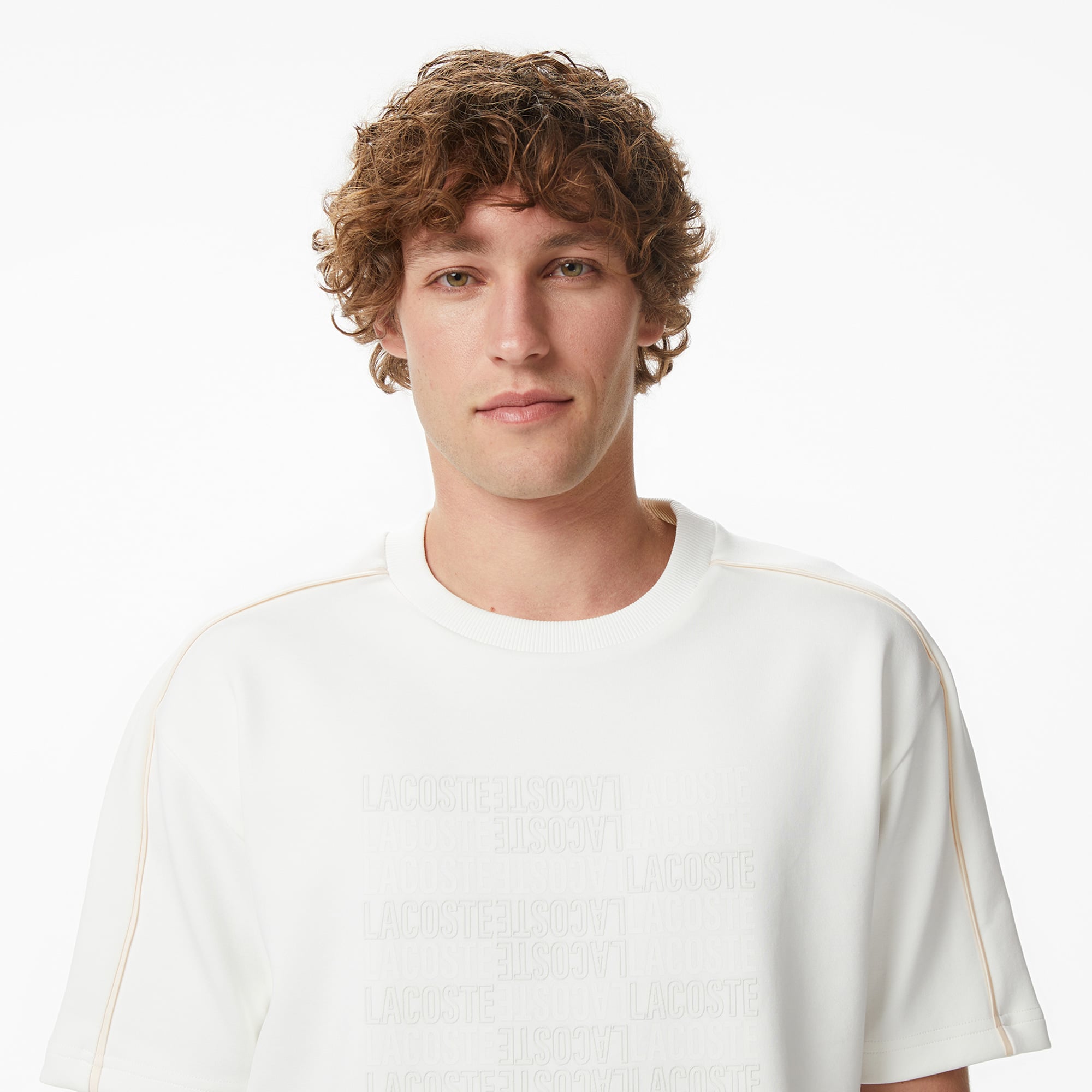 Lacoste Erkek Relaxed Fit Bisiklet Yaka Baskılı Krem T-Shirt görsel 2