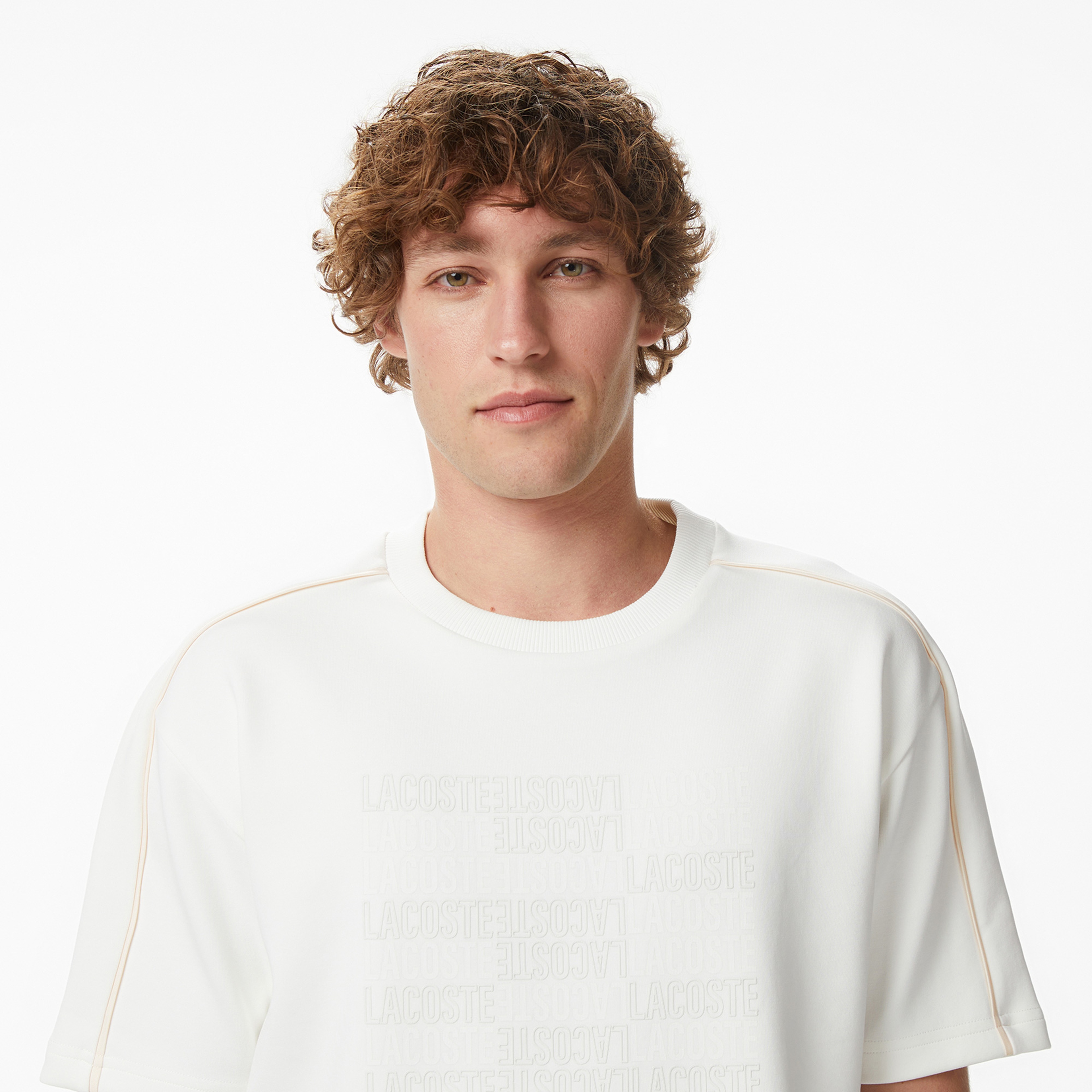 Erkek Relaxed Fit Bisiklet Yaka Baskılı Krem T-Shirt