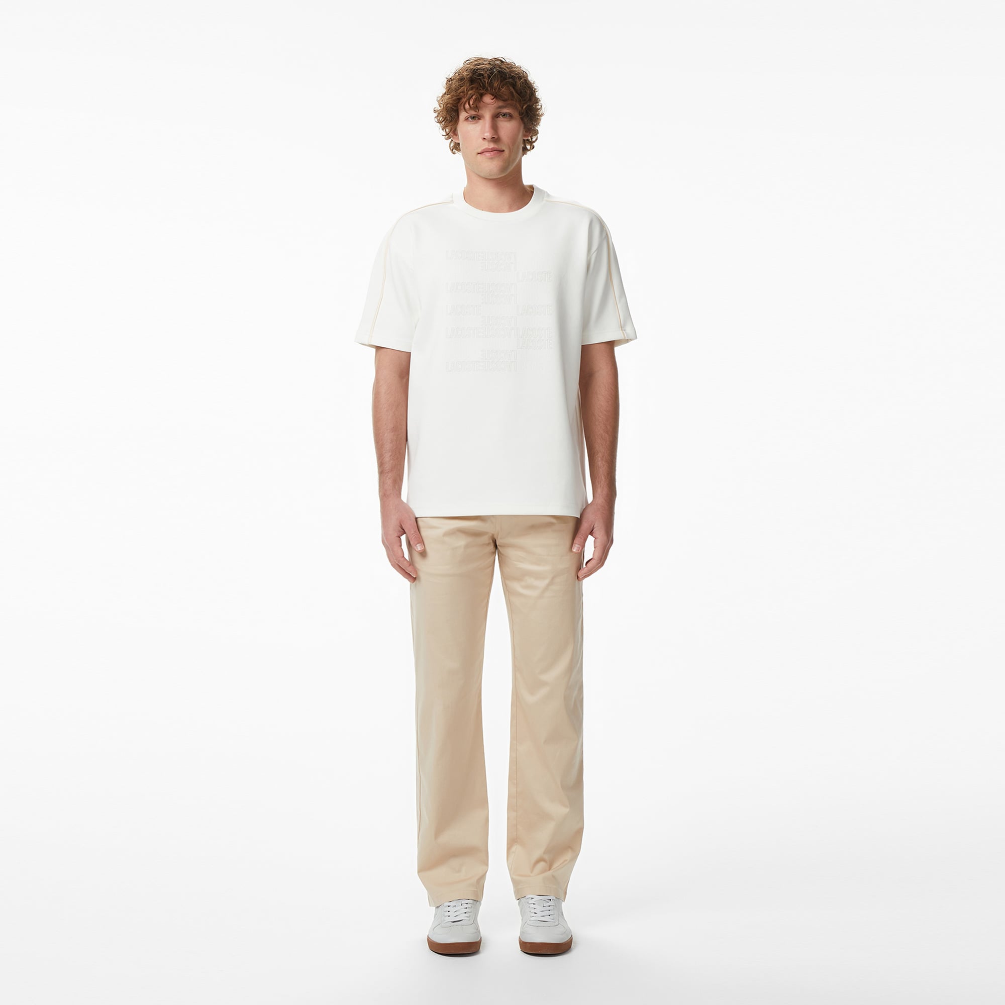 Lacoste Erkek Relaxed Fit Bisiklet Yaka Baskılı Krem T-Shirt görsel 6