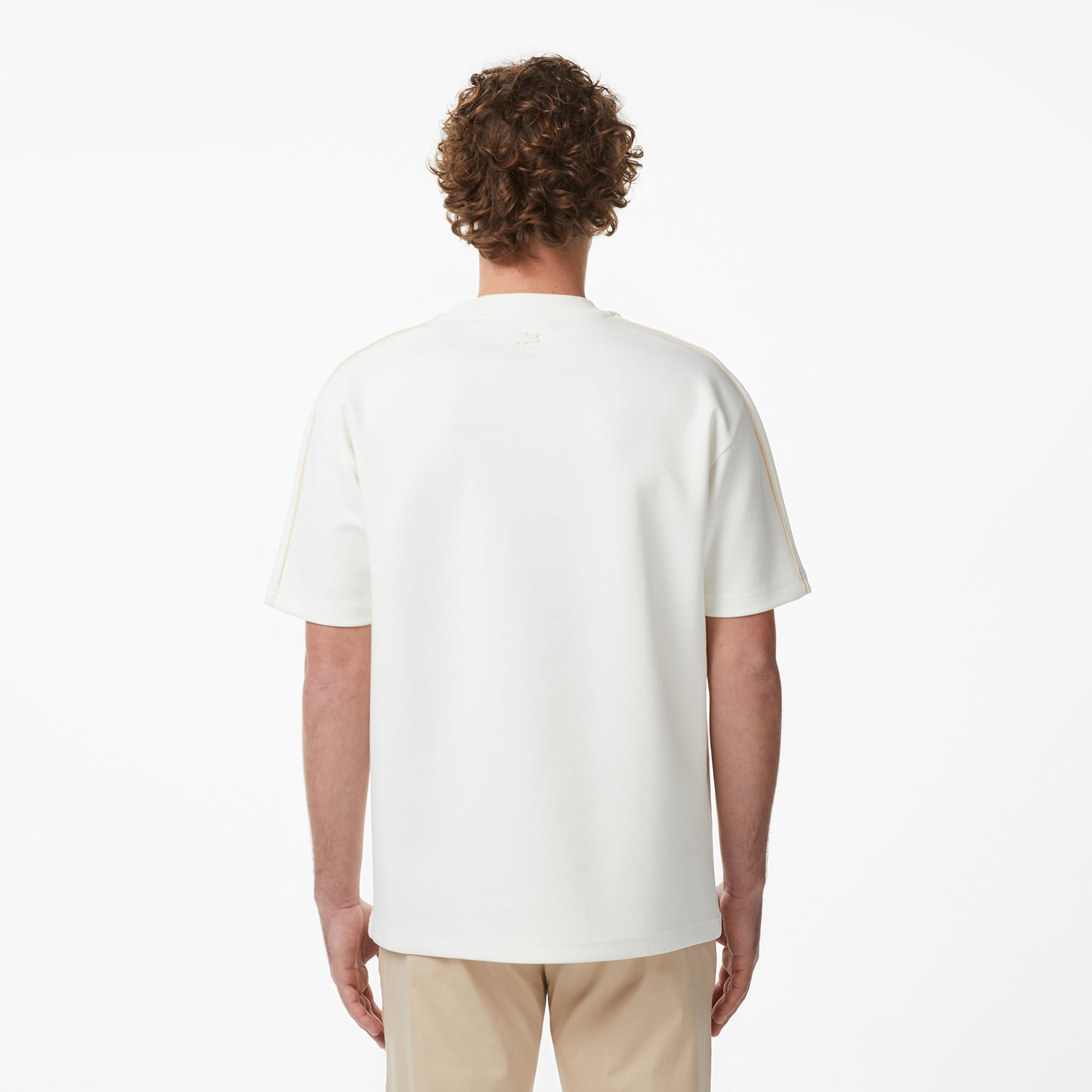 Lacoste Erkek Relaxed Fit Bisiklet Yaka Baskılı Krem T-Shirt görsel 5