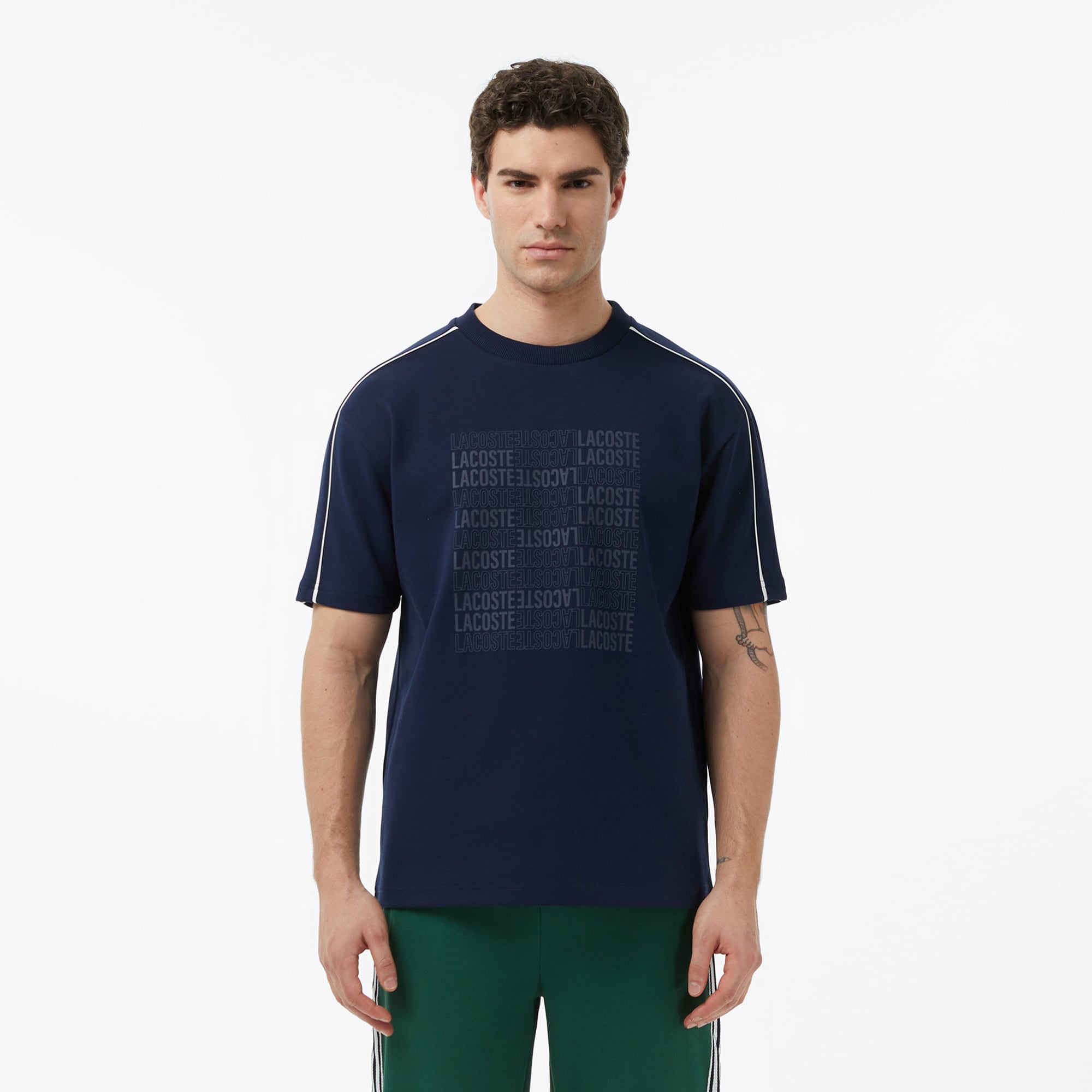 Lacoste Erkek Relaxed Fit Bisiklet Yaka Baskılı Lacivert T-Shirt