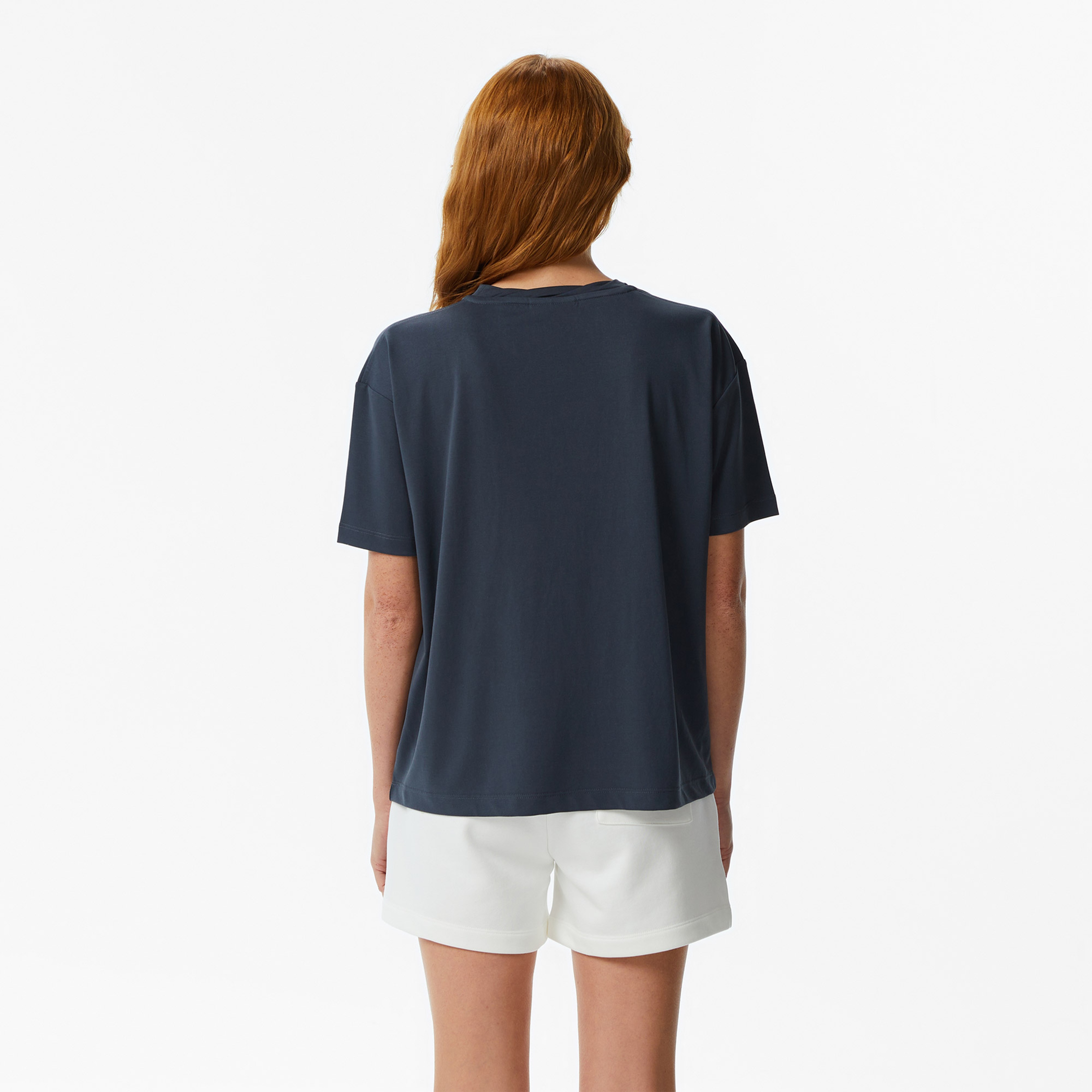 Kadın Relaxed Fit Bisiklet Yaka Koyu Gri T-Shirt