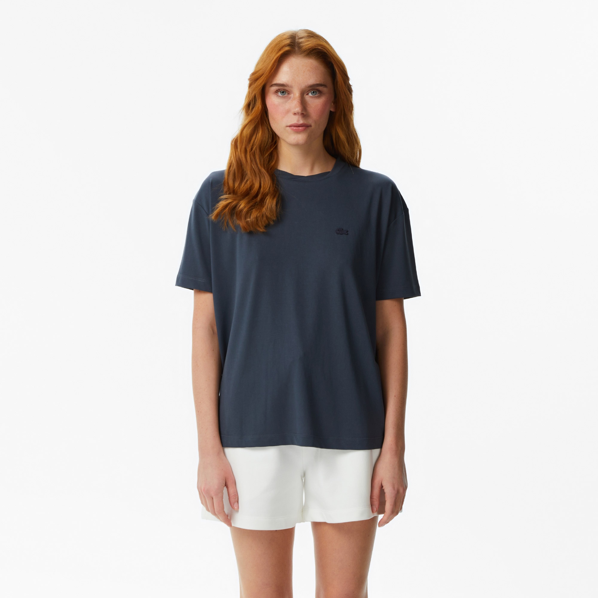 Kadın Relaxed Fit Bisiklet Yaka Koyu Gri T-Shirt