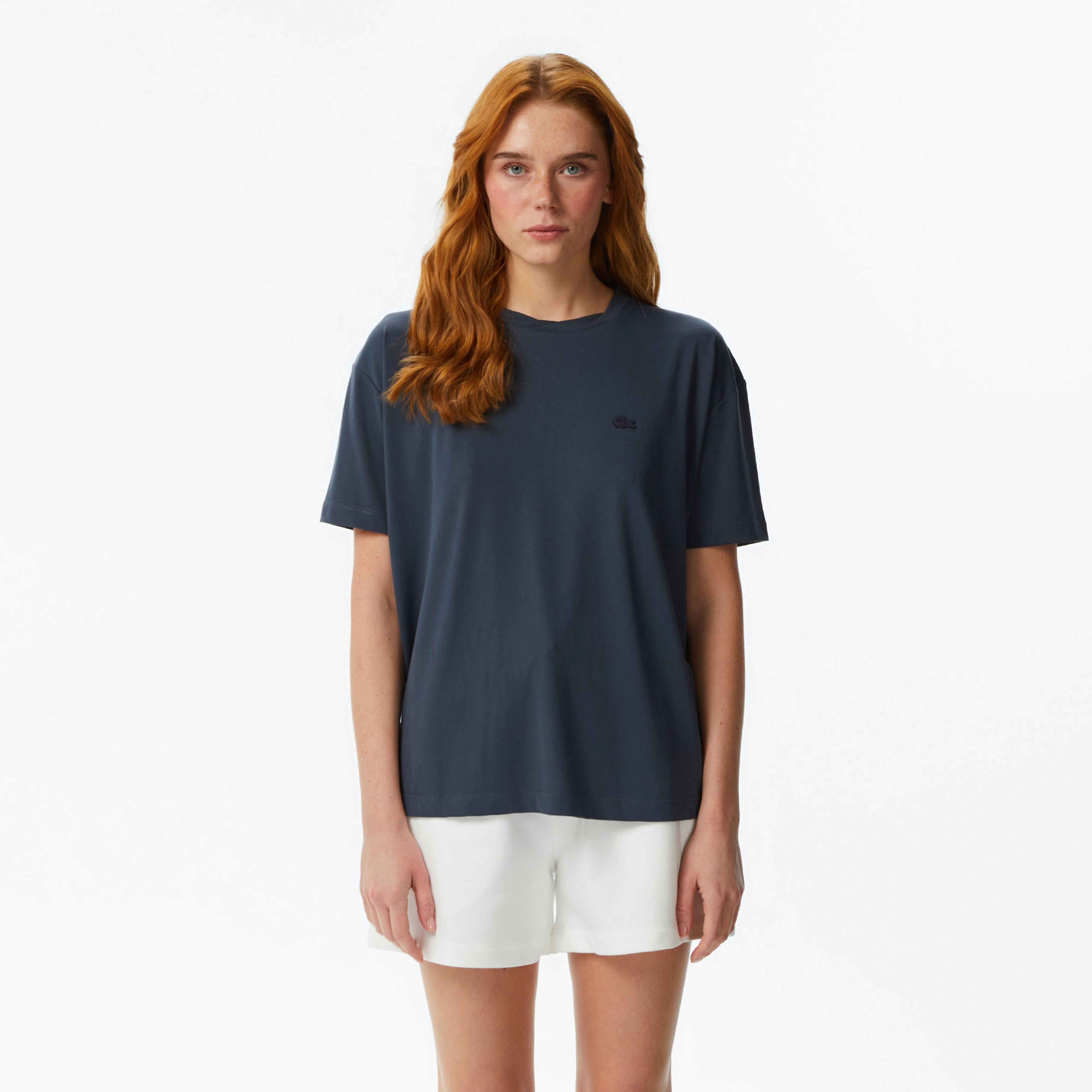 Kadın Relaxed Fit Bisiklet Yaka Koyu Gri T-Shirt